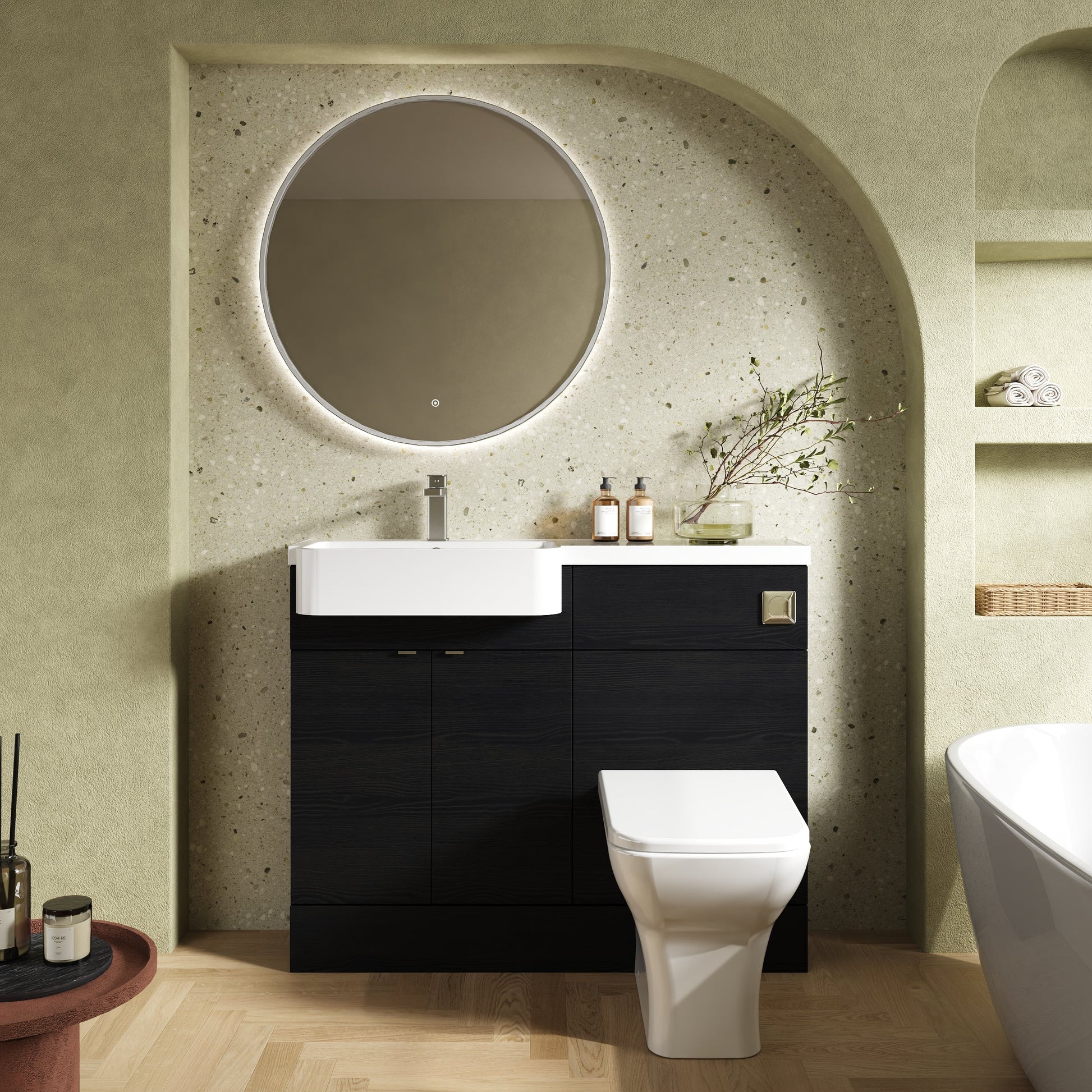 Hudson Reed Fusion 1100mm Floor Standing Vanity Unit & Toilet Combination with Semi Recessed Basin & Soft Close Doors