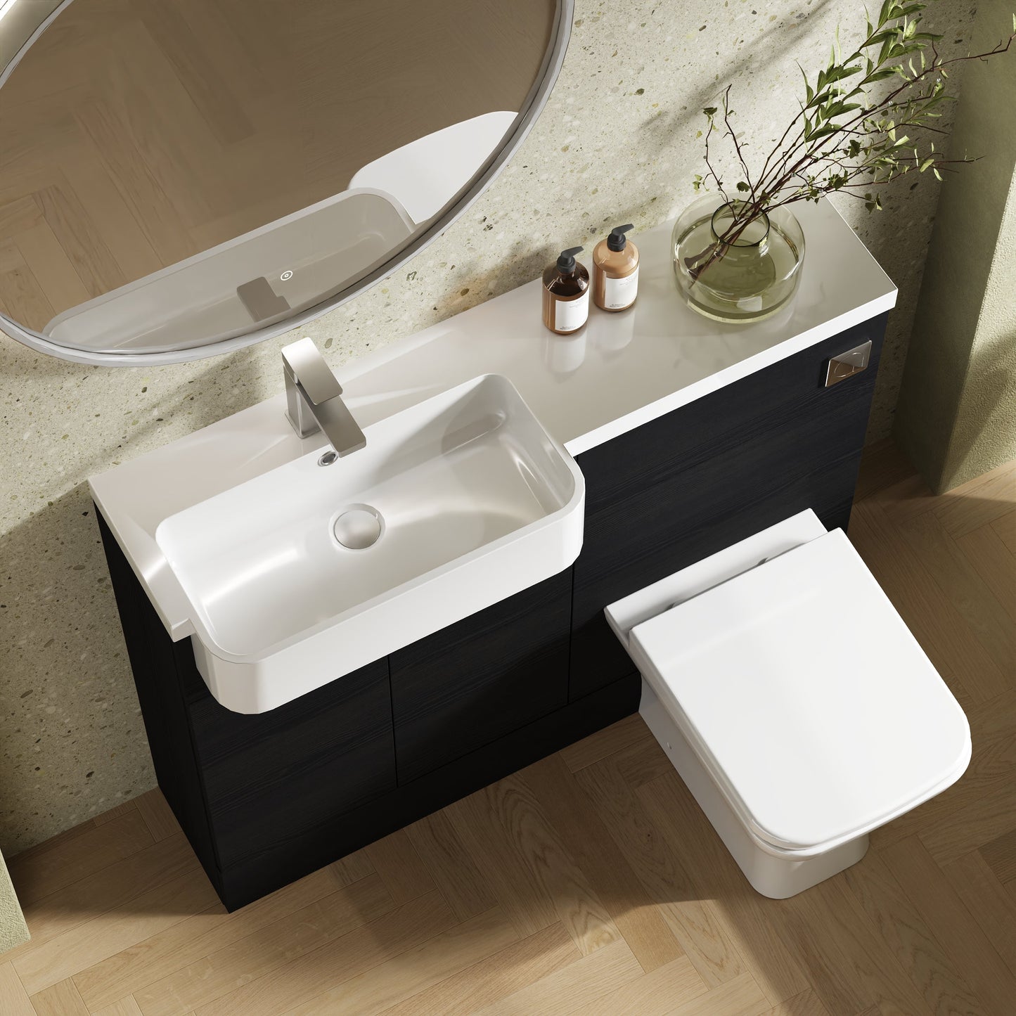 Hudson Reed Fusion 1100mm Floor Standing Vanity Unit & Toilet Combination with Semi Recessed Basin & Soft Close Doors