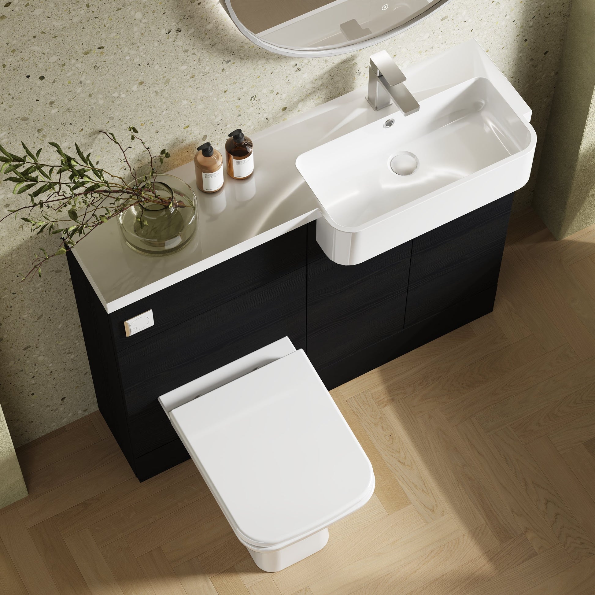 Hudson Reed Fusion 1100mm Charcoal Black Floor Standing Vanity & Toilet Combination with Right Hand Basin With Soft Close Doors
