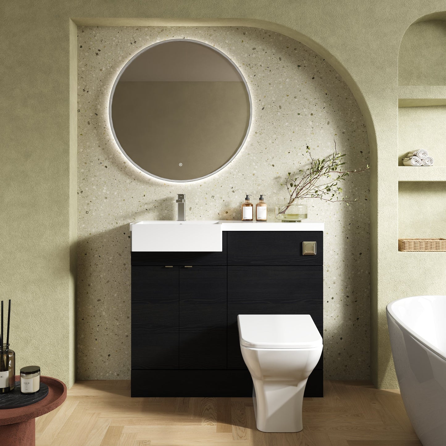 Hudson Reed Fusion 1000mm Charcoal Black Floor Standing Vanity Toilet Unit With Semi Recessed Basin