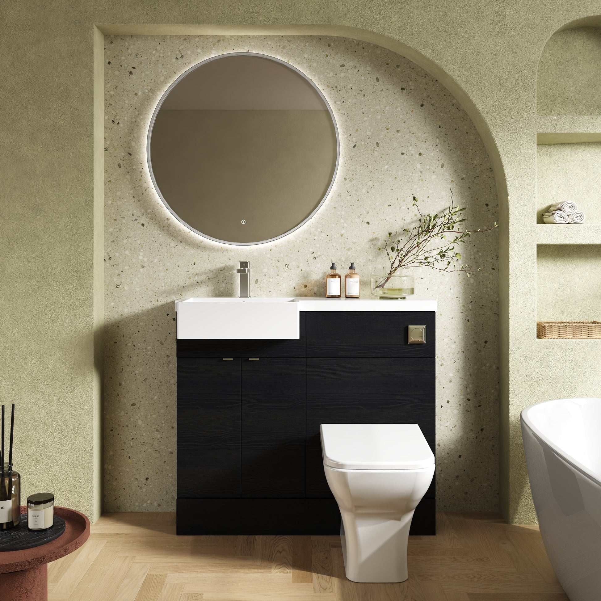 Hudson Reed Fusion 1000mm Charcoal Black Floor Standing Vanity Toilet Unit With Semi Recessed Basin