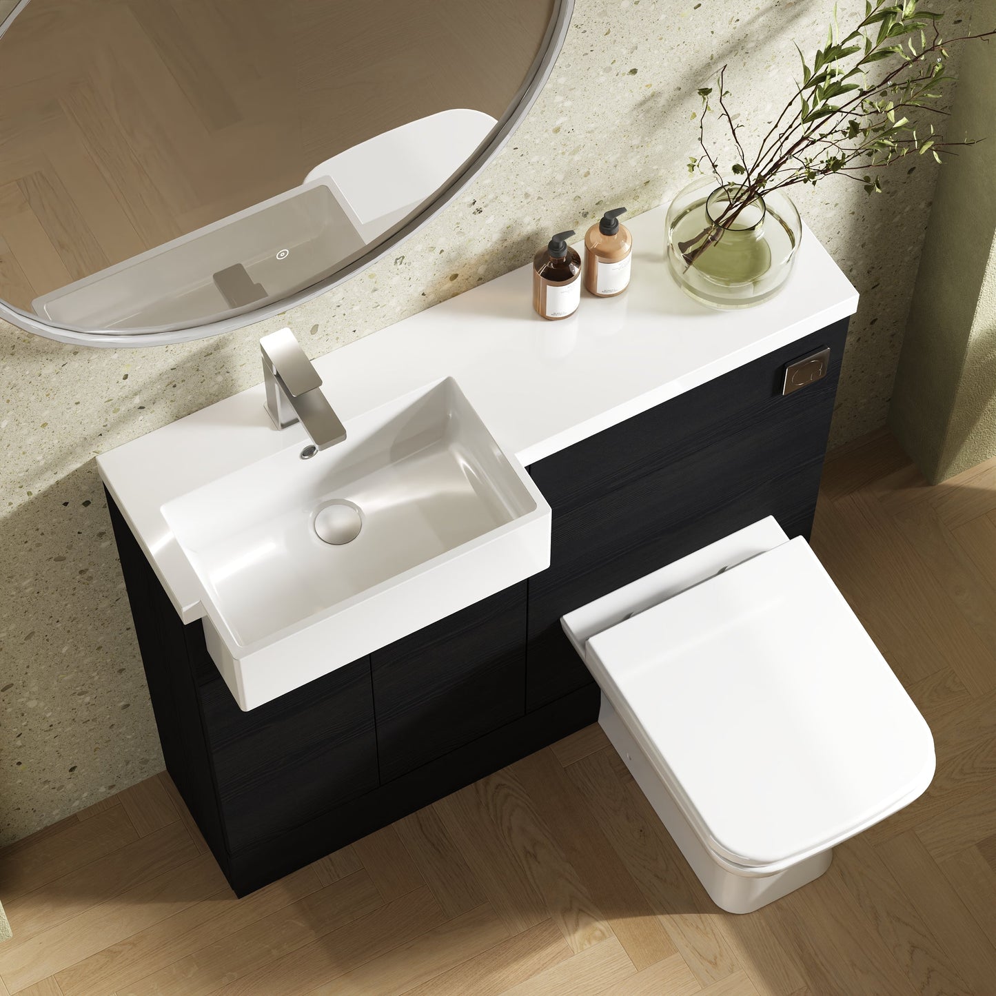 Hudson Reed Fusion 1000mm Charcoal Black Floor Standing Vanity Toilet Unit With Semi Recessed Basin