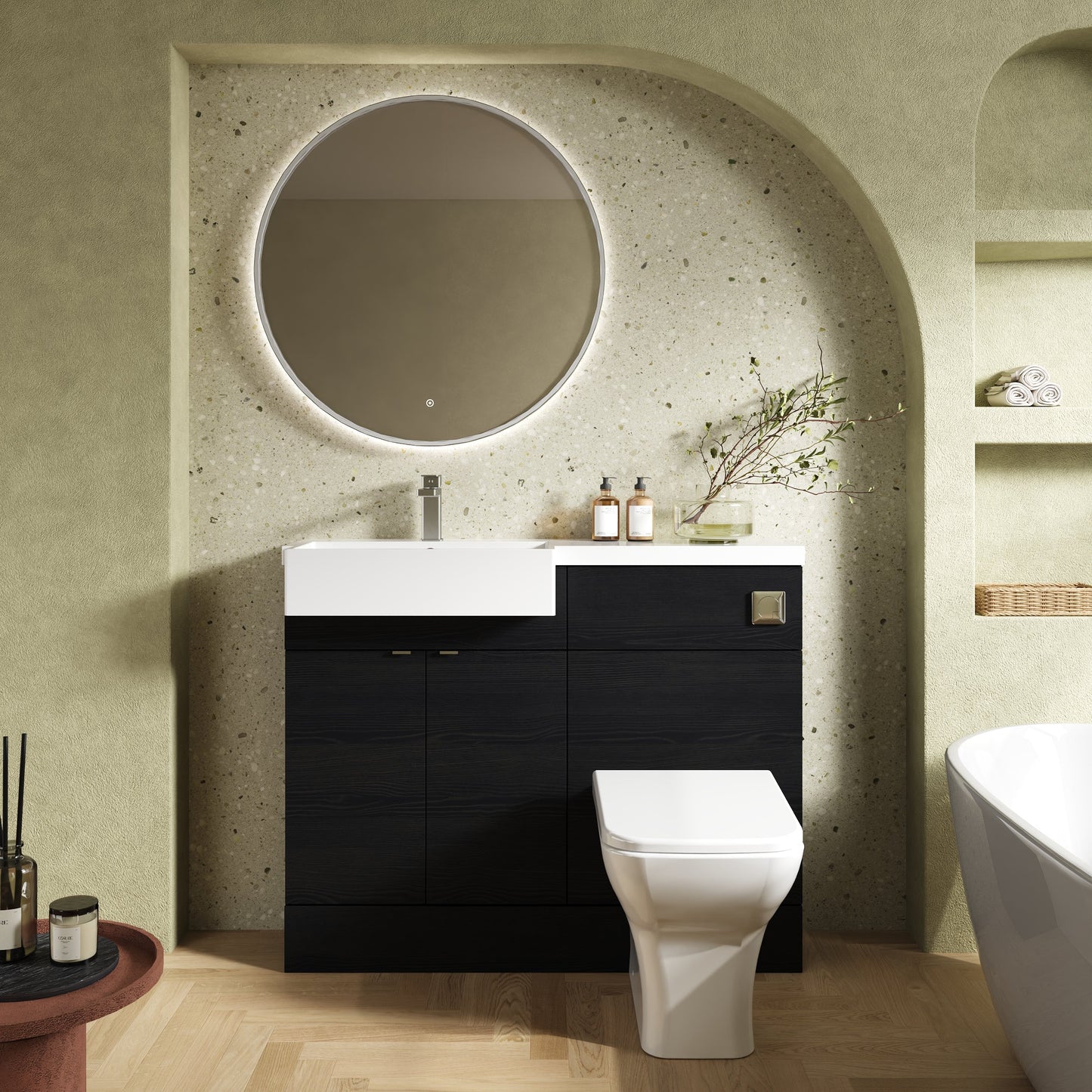Hudson Reed Fusion 1100mm Charcoal Black Floor Standing 2 Door Vanity Unit & Toilet with Semi Recessed Basin