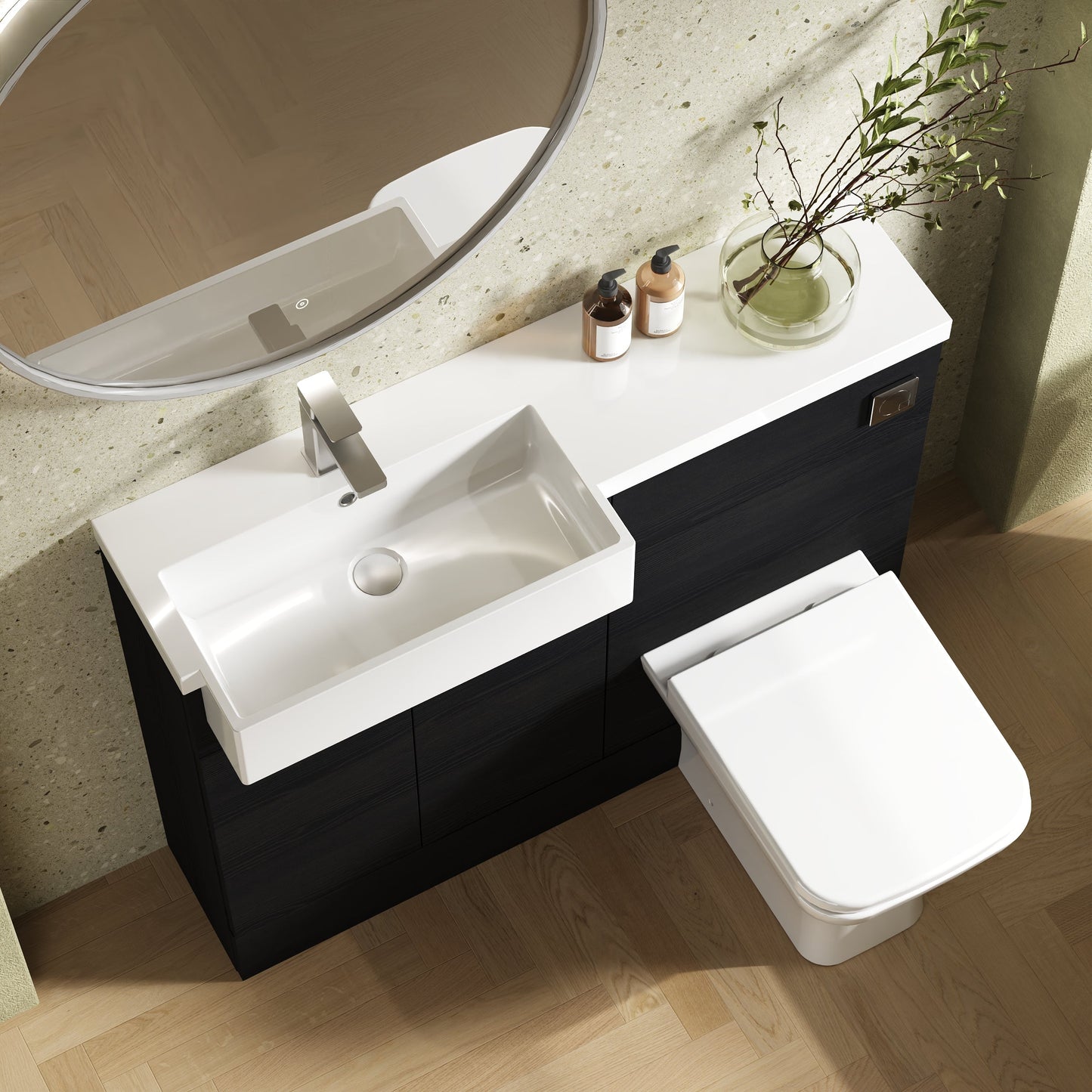 Hudson Reed Fusion 1100mm Charcoal Black Floor Standing 2 Door Vanity Unit & Toilet with Semi Recessed Basin