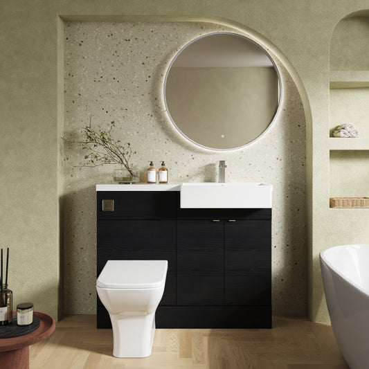 Hudson Reed Fusion 1100mm Floor Standing 2 Door Vanity & Toilet Combination with Right Hand Semi Recessed Basin