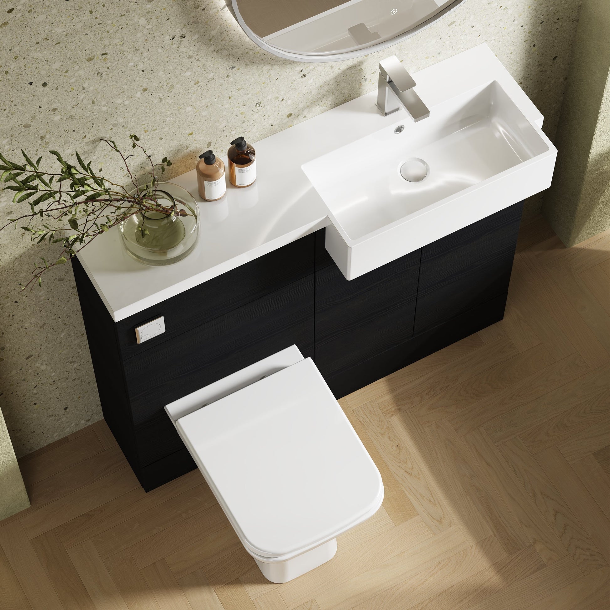 Hudson Reed Fusion 1100mm Floor Standing 2 Door Vanity & Toilet Combination with Right Hand Semi Recessed Basin