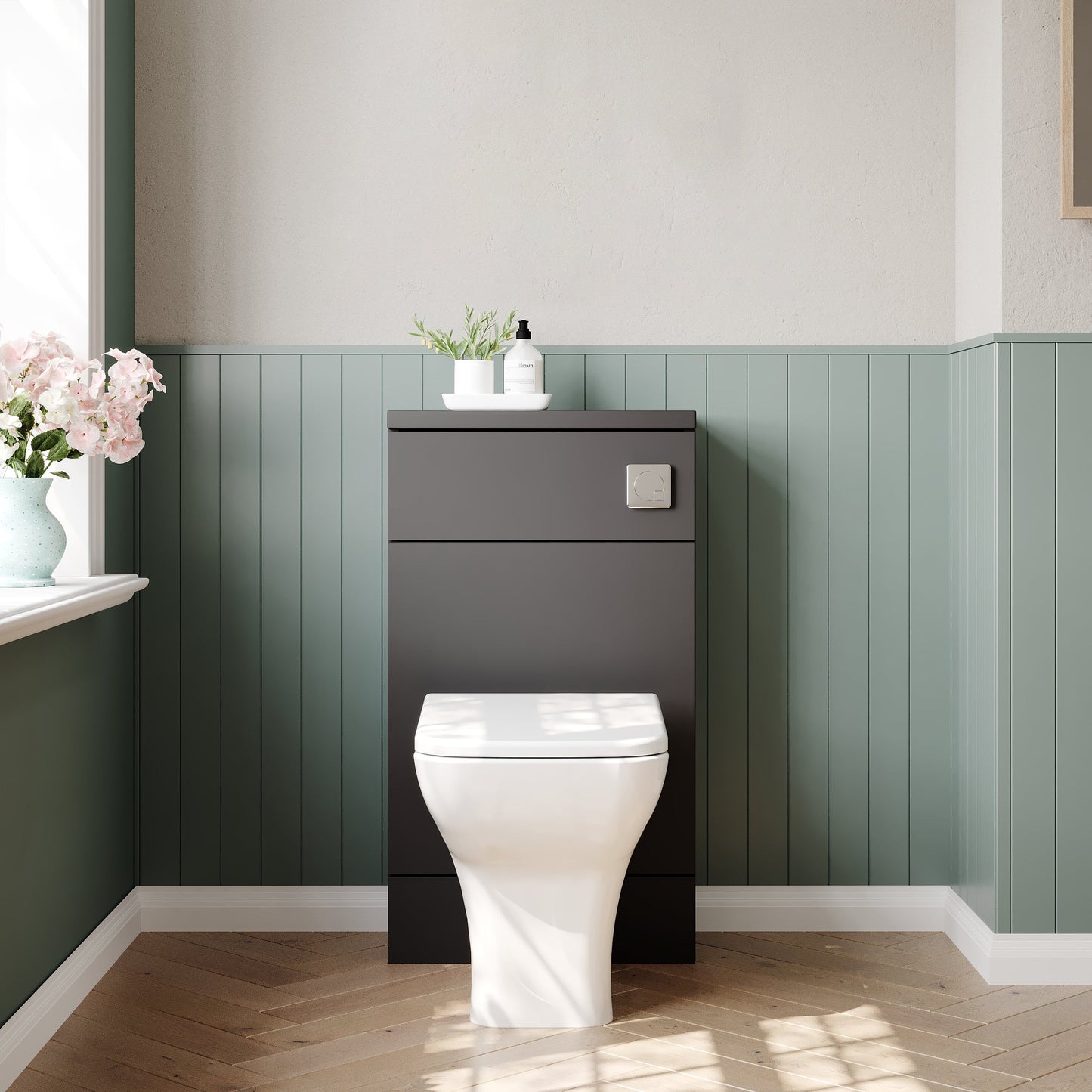 Hudson Reed Fusion Compact 500mm Gloss Grey Floor Standing Toilet Unit With Coordinating Top
