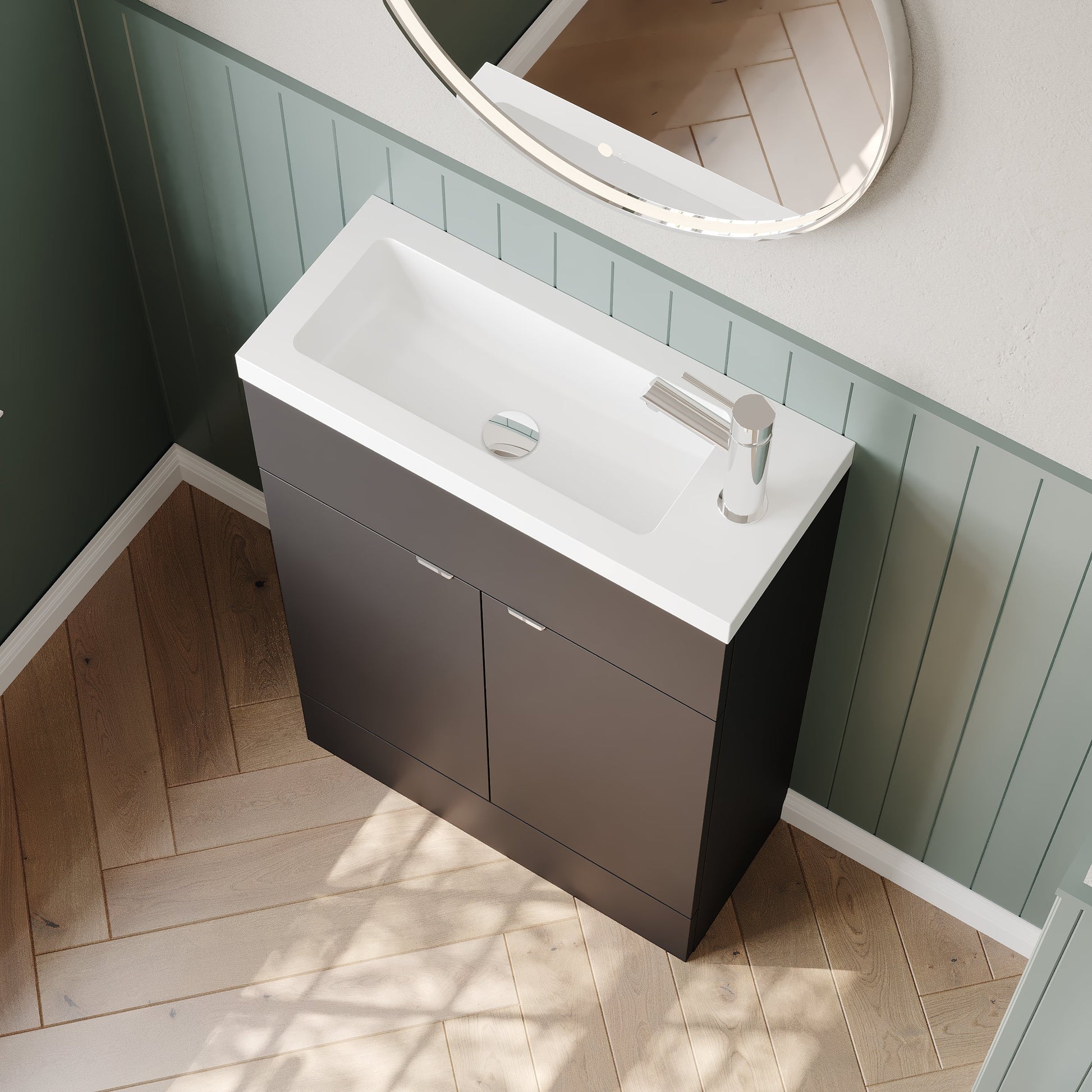 Hudson Reed Fusion 600mm Gloss Grey Floor Standing 2 Door Vanity Unit & Basin
