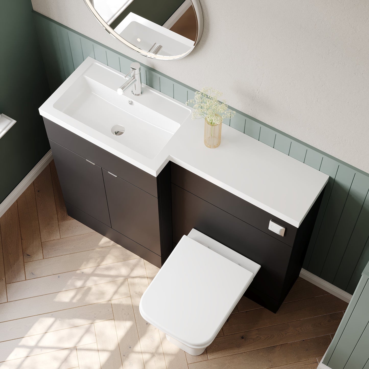 Hudson Reed Fusion 1200mm Gloss Grey Floor Standing 2 Door Vanity Basin & Toilet Left Hand Combination Unit