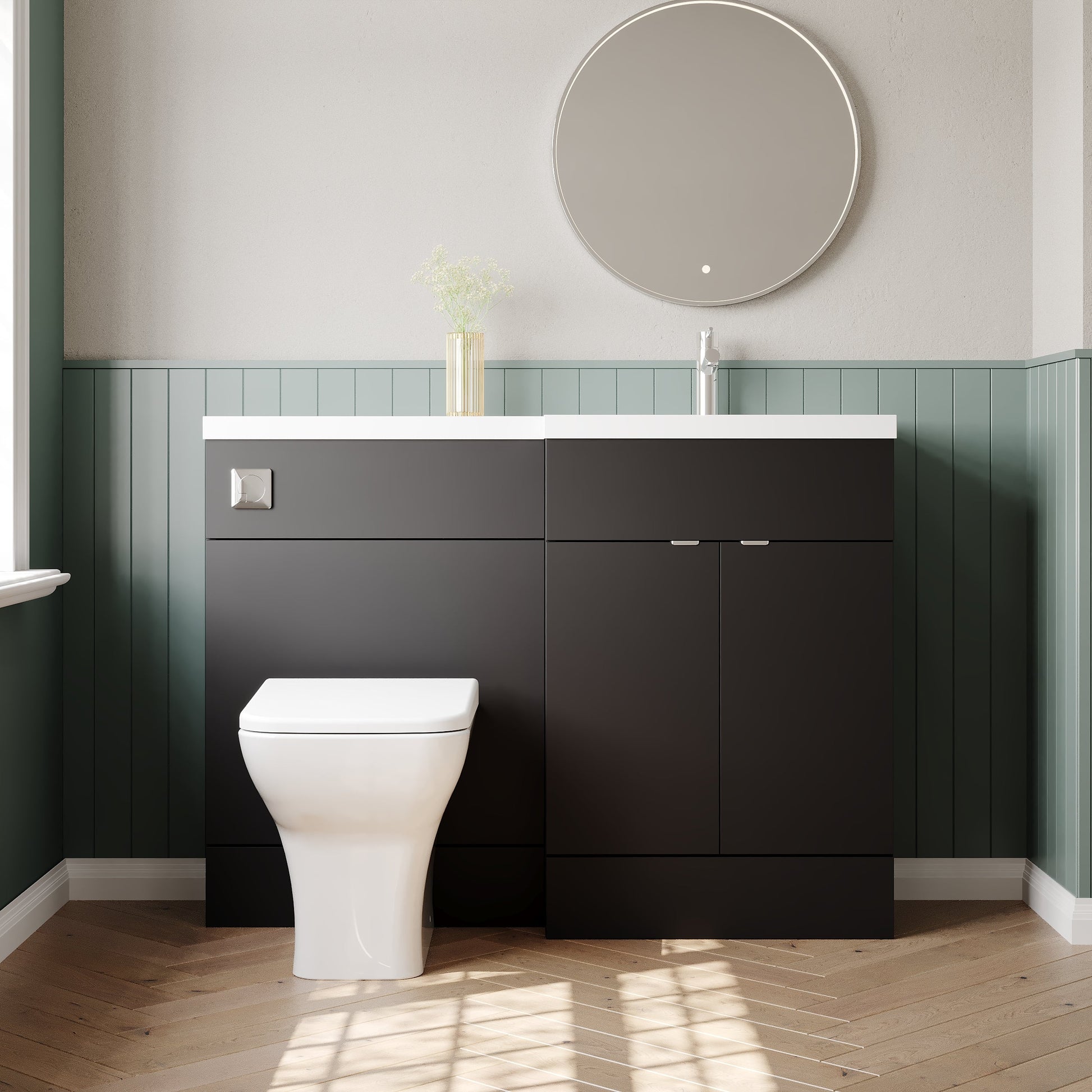 Hudson Reed Fusion 1200mm Gloss Grey Right Hand 2 Door Vanity Basin & Toilet Combination Unit