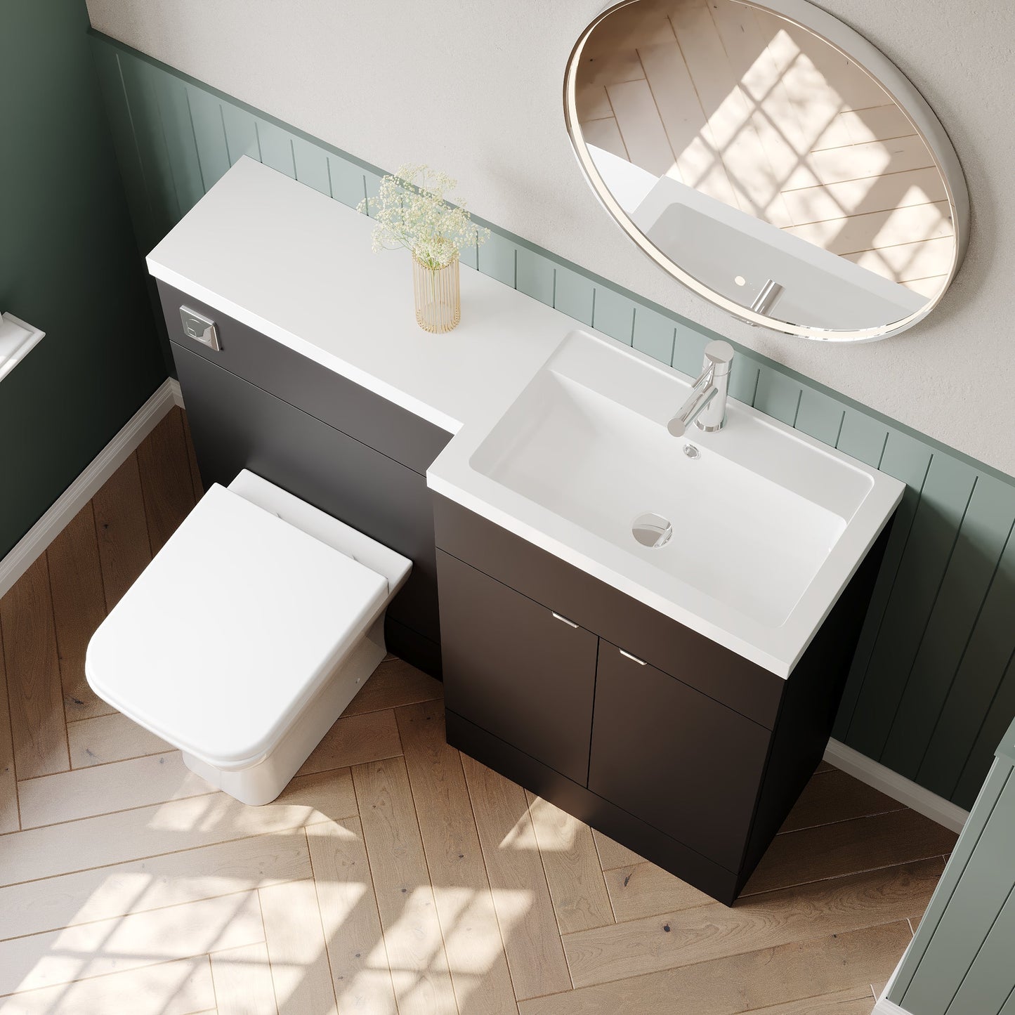 Hudson Reed Fusion 1200mm Gloss Grey Right Hand 2 Door Vanity Basin & Toilet Combination Unit