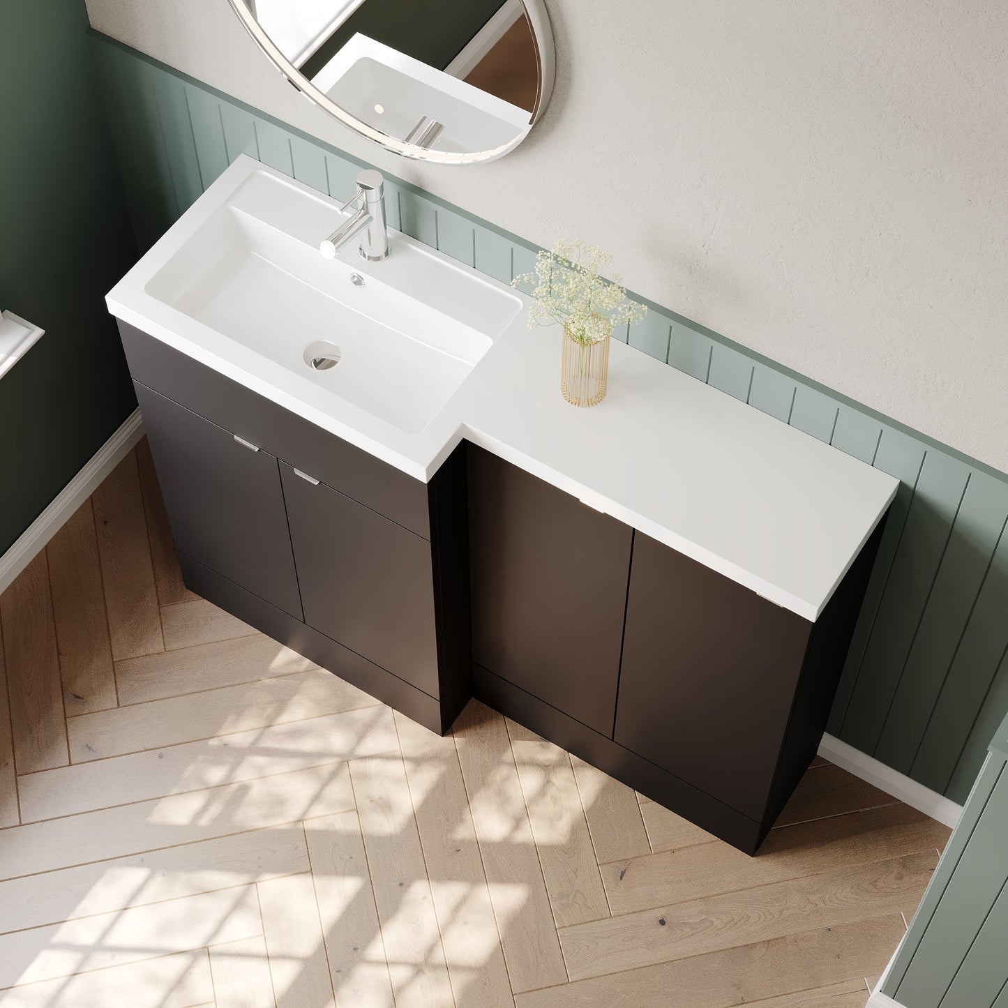Hudson Reed Fusion 1200mm Left Hand Gloss Grey Floor Standing 4 Door Vanity Basin Combination