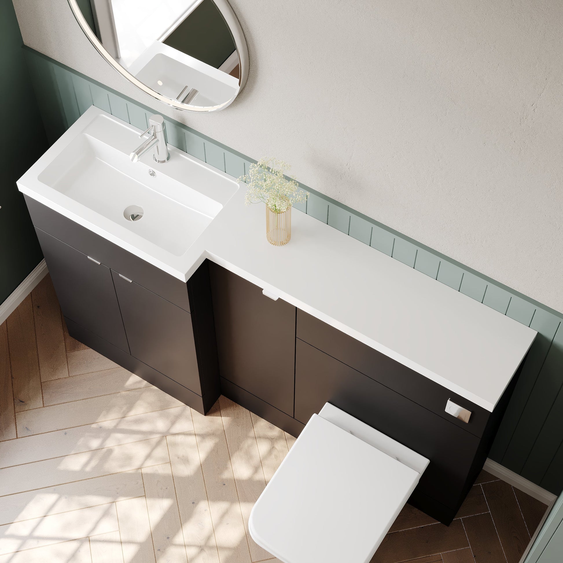 Hudson Reed Fusion 1500mm Floor Standing 3 Door Vanity Basin & Left Hand Toilet Combination