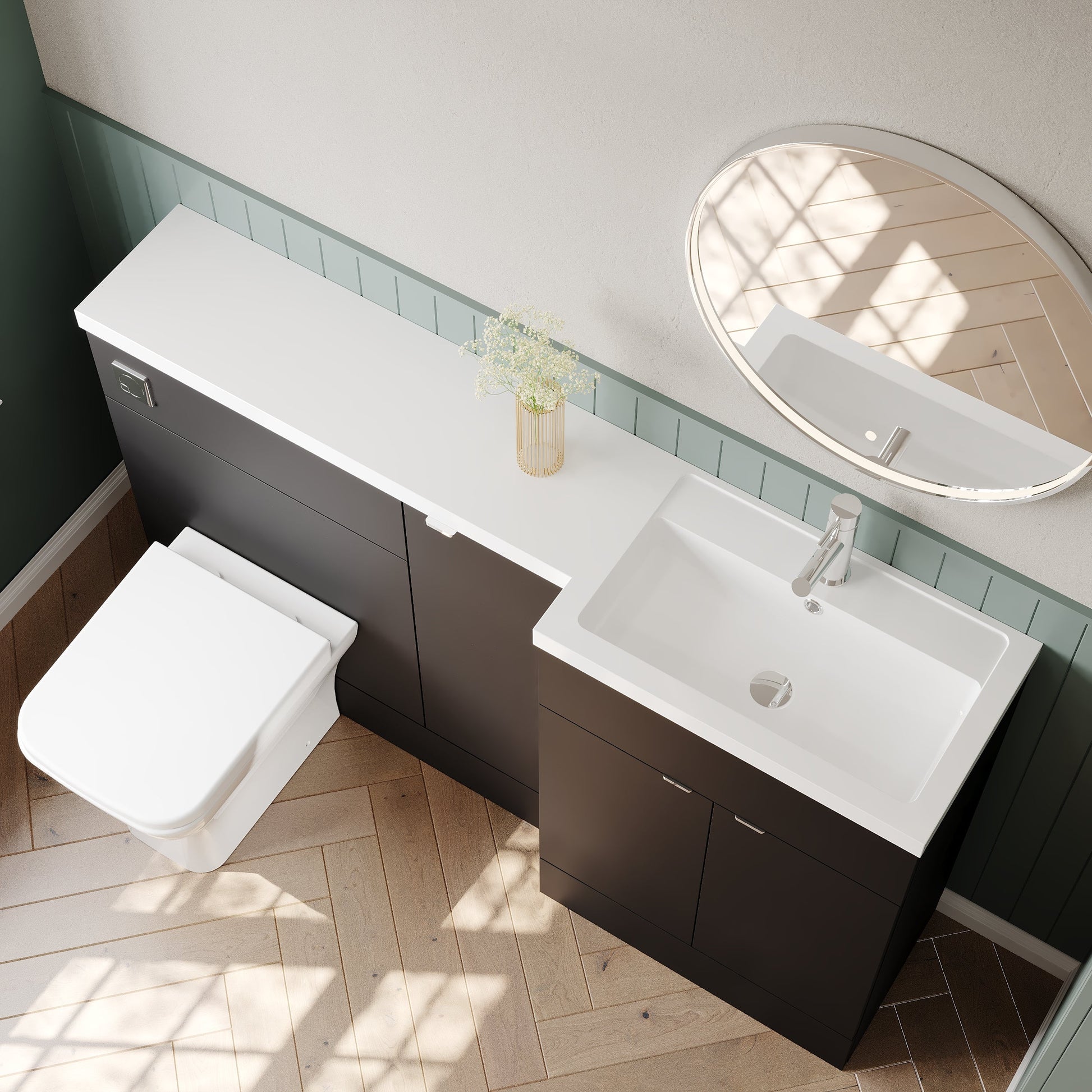 Hudson Reed Fusion 1500mm Right Hand Gloss Grey Floor Standing 3 Door Vanity Basin & Toilet Combination