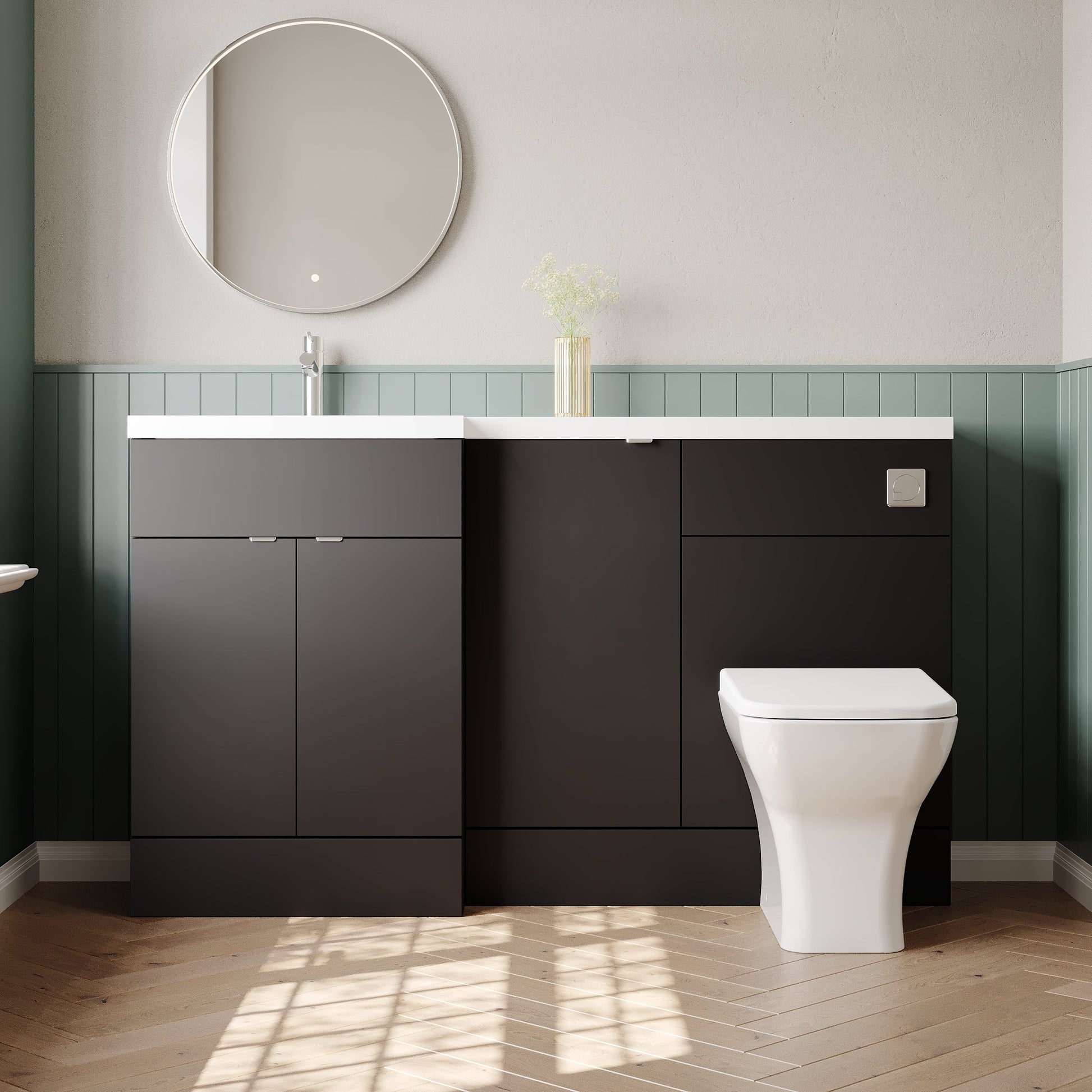 Hudson Reed Fusion 1500mm Gloss Grey Left Hand Floor Standing 3 Door Vanity Basin & Toilet Combination Unit