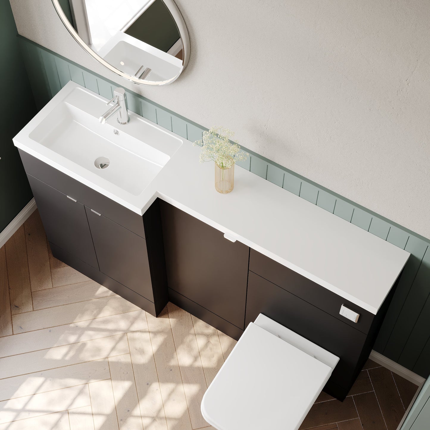 Hudson Reed Fusion 1500mm Gloss Grey Left Hand Floor Standing 3 Door Vanity Basin & Toilet Combination Unit