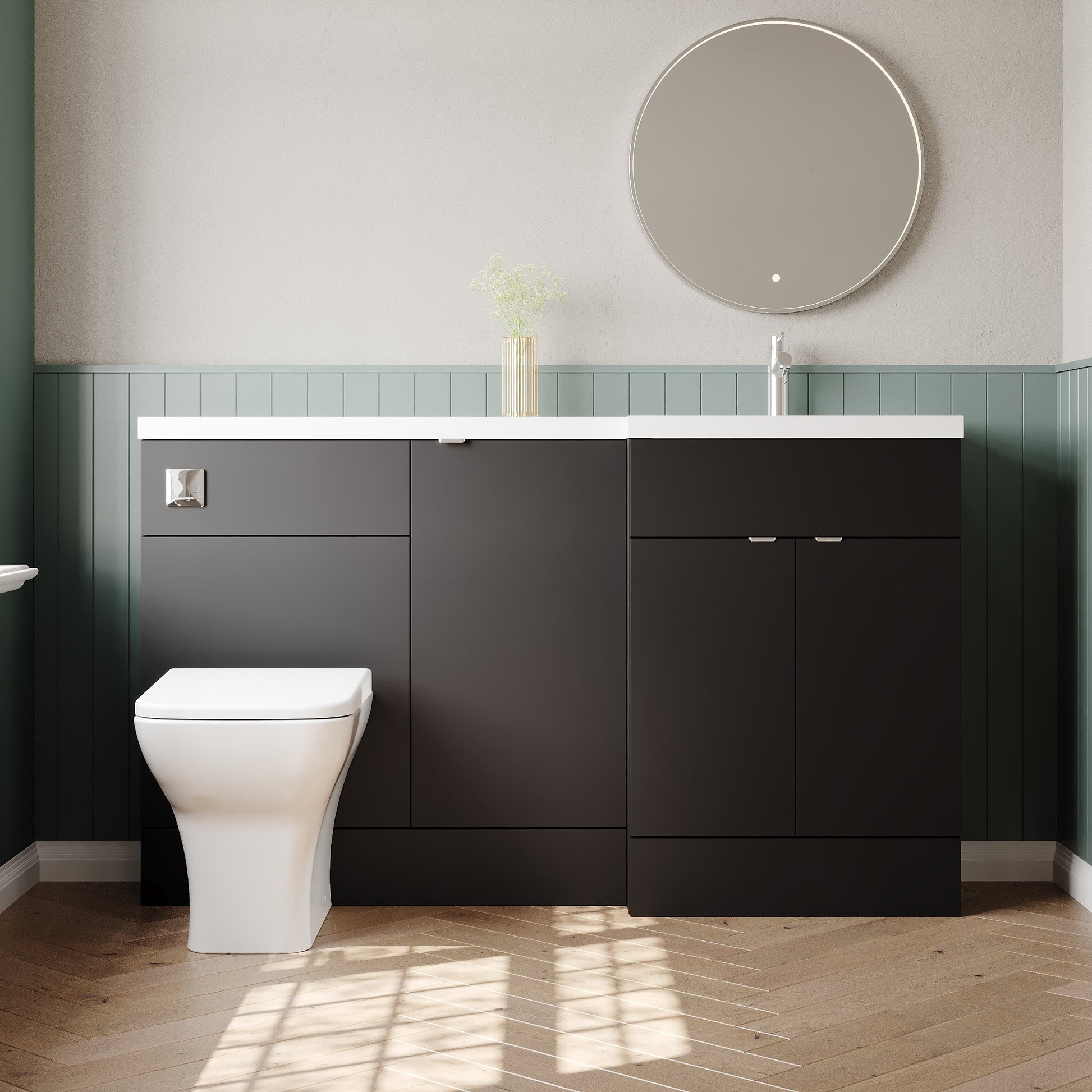 Hudson Reed Fusion 1500mm Gloss Grey Right Hand Floor Standing 3 Door Vanity Basin & Toilet Combination Ready Built