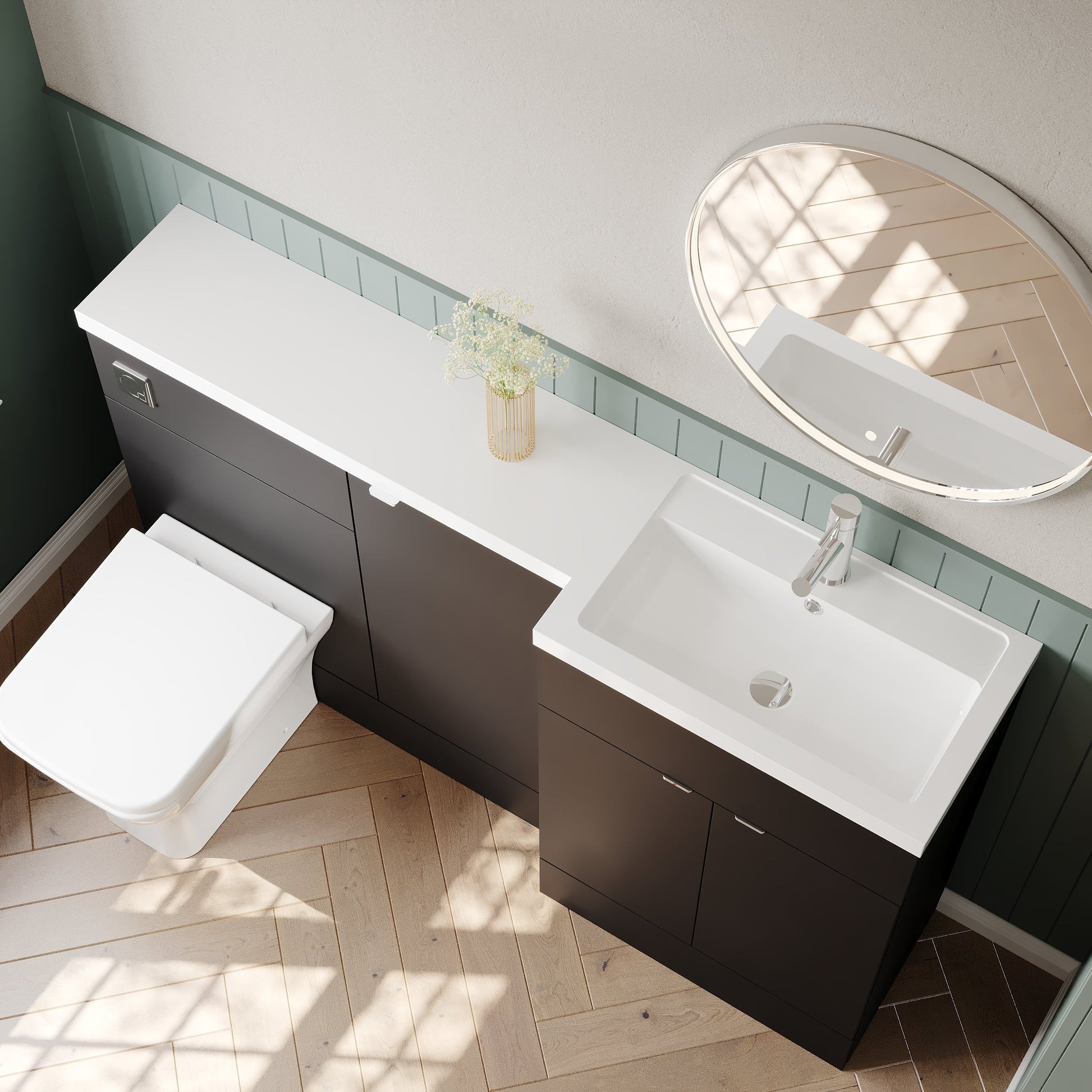 Hudson Reed Fusion 1500mm Gloss Grey Right Hand Floor Standing 3 Door Vanity Basin & Toilet Combination Ready Built