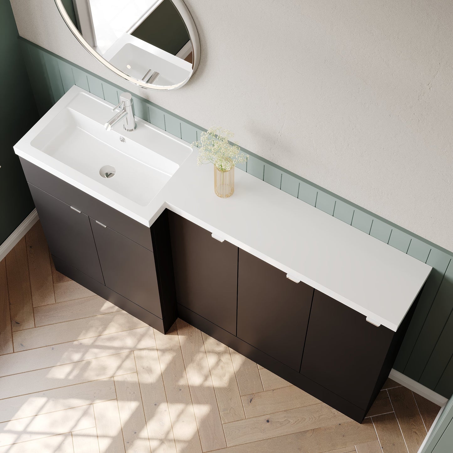 Hudson Reed Fusion 1500mm Gloss Grey Floor Standing 5 Door Vanity Basin Left Hand Combination