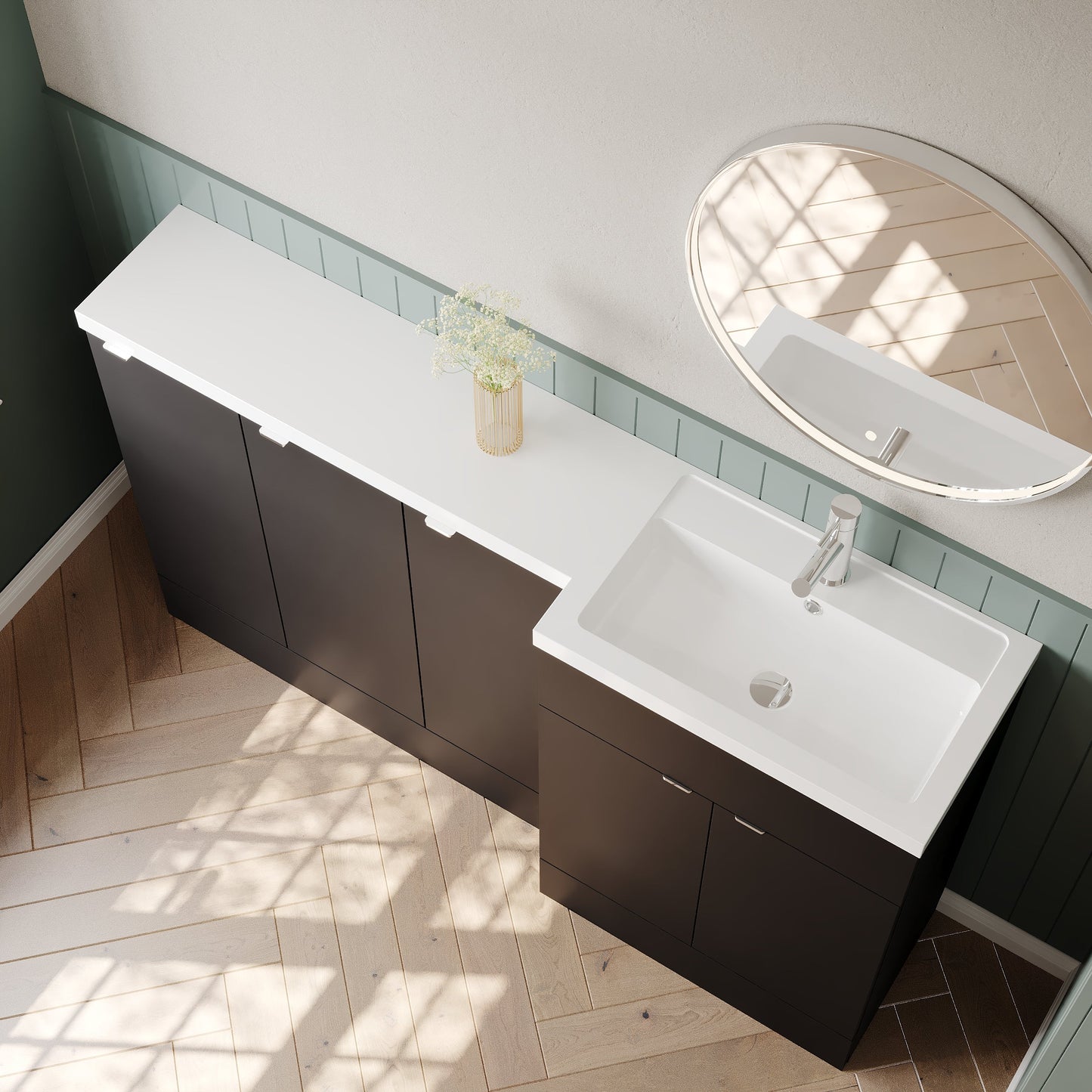 Hudson Reed Fusion 1500mm Gloss Grey Floor Standing 5 Door Right Hand Vanity Basin Combination With Handles