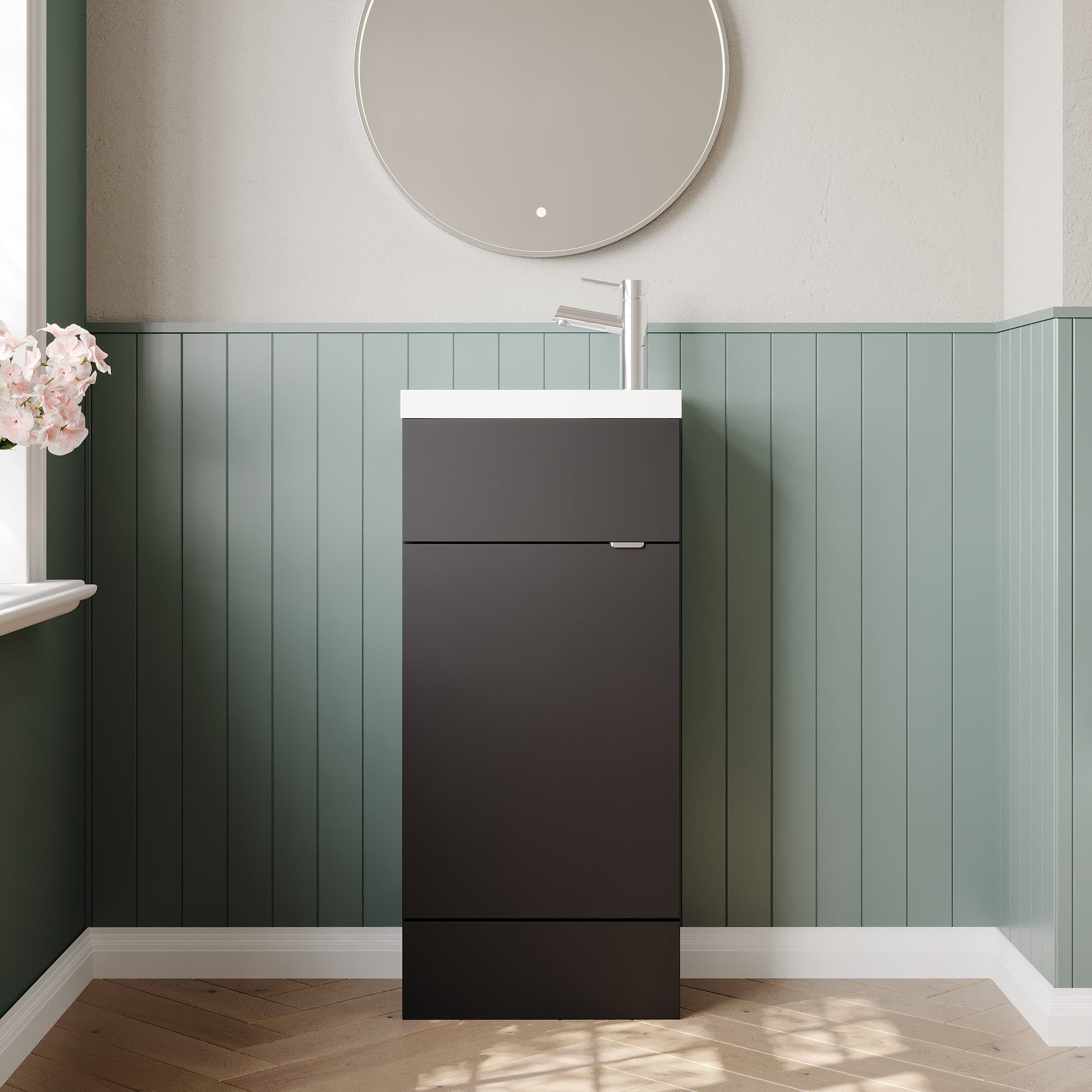 Hudson Reed Fusion Compact 400mm Gloss Grey Floor Standing 1 Door Vanity Unit & Basin