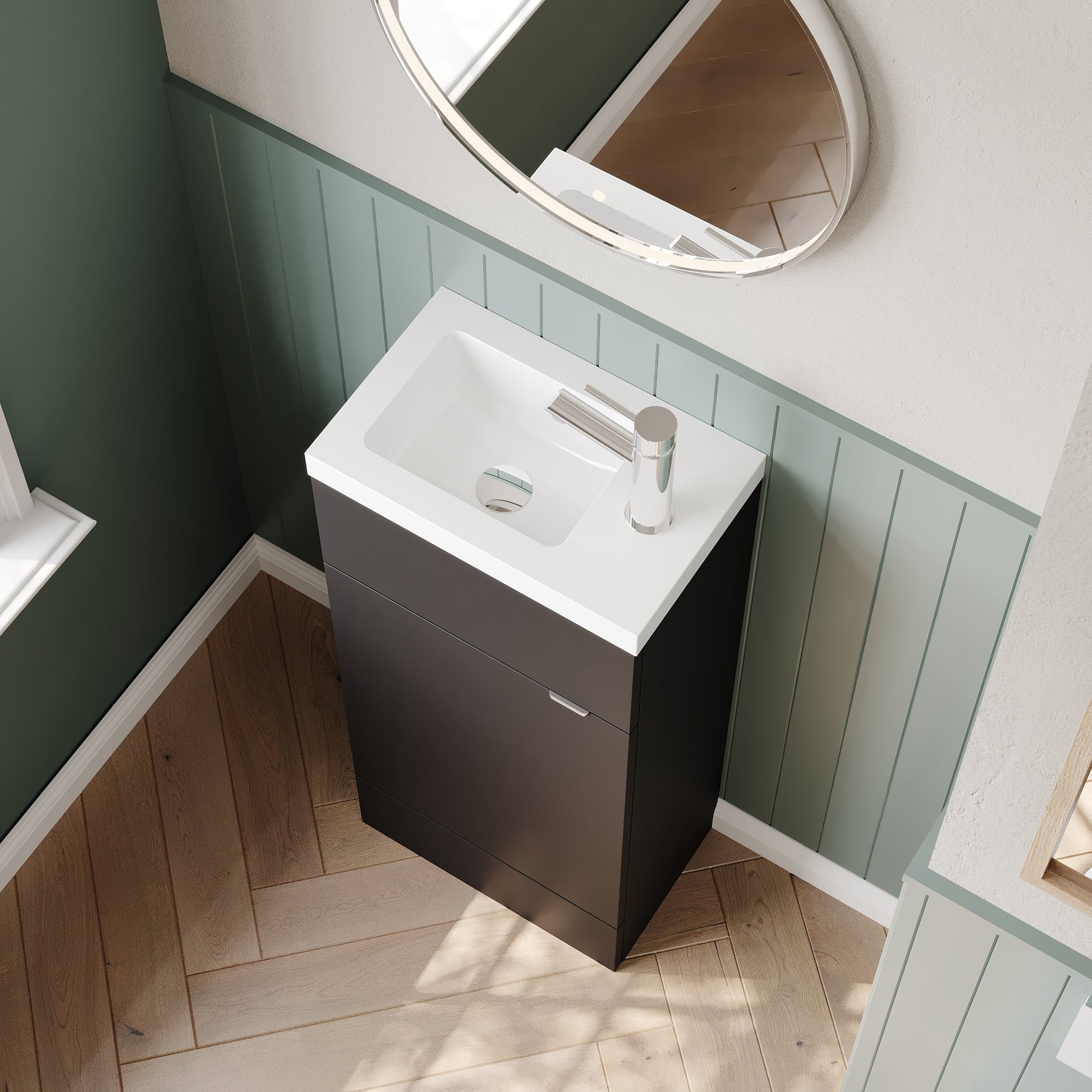 Hudson Reed Fusion Compact 400mm Gloss Grey Floor Standing 1 Door Vanity Unit & Basin