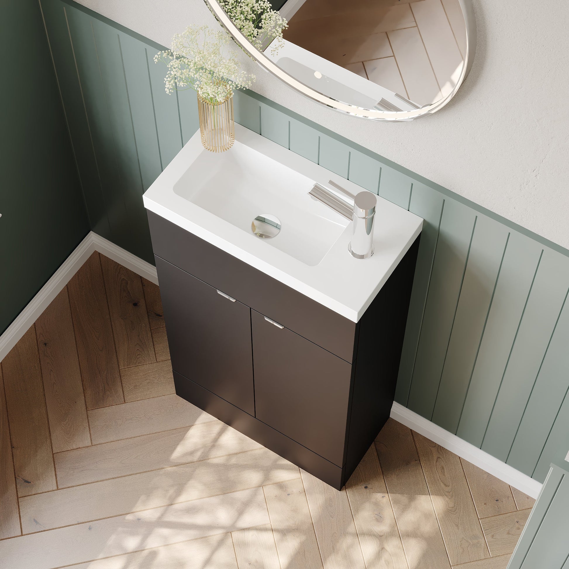 Hudson Reed Fusion 500mm Compact Gloss Grey Floor Standing 2 Door Vanity Unit & Basin Rigid Built