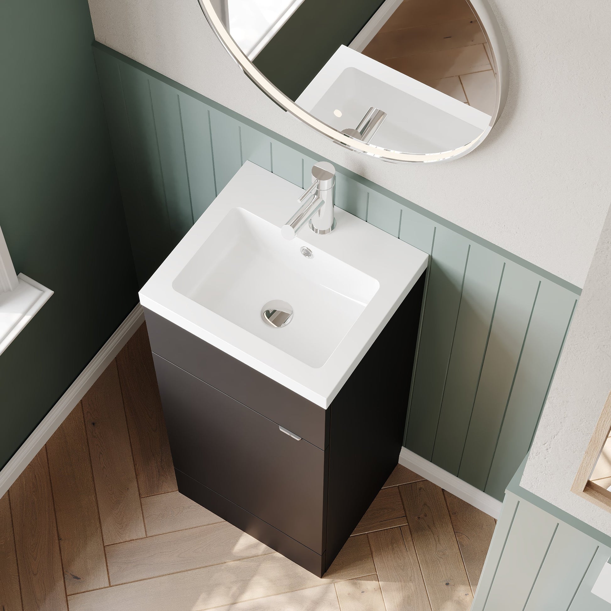 Hudson Reed Fusion 400mm Gloss Grey Floor Standing 1 Door Vanity Unit with Basin