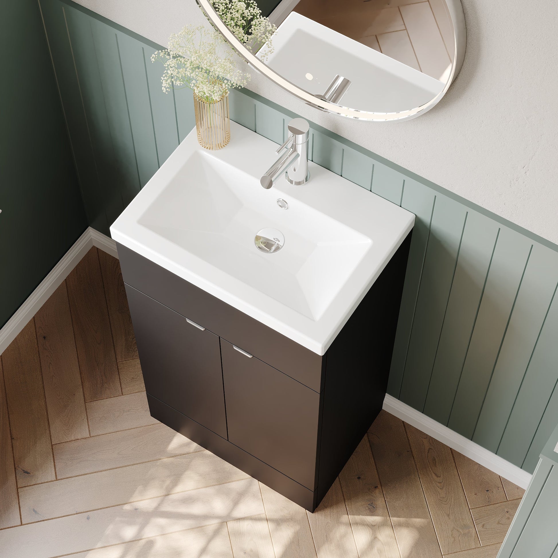 Hudson Reed Fusion 500mm Gloss Grey Floor Standing 2 Door Vanity Unit & Ceramic Basin