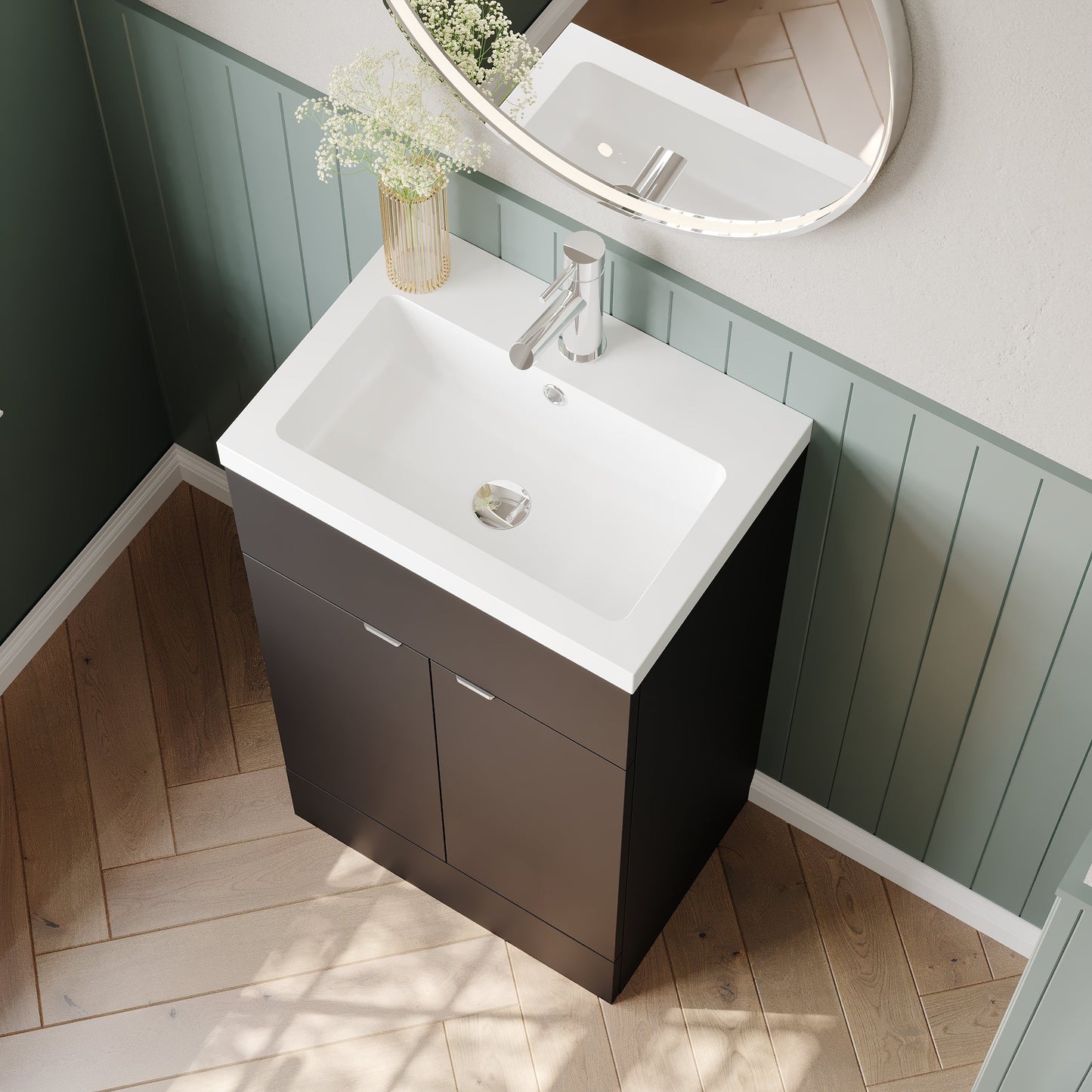 Hudson Reed Fusion 500mm Gloss Grey Floor Standing 2 Door Vanity Unit & Basin