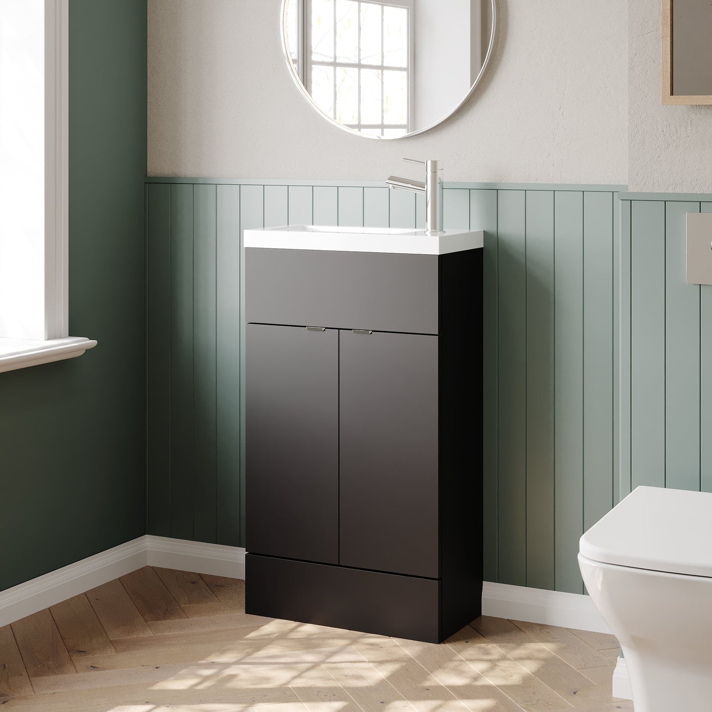 Hudson Reed Fusion Compact 1200mm Gloss Grey 4 Door Floor Standing Vanity Basin Combination Ready-Built