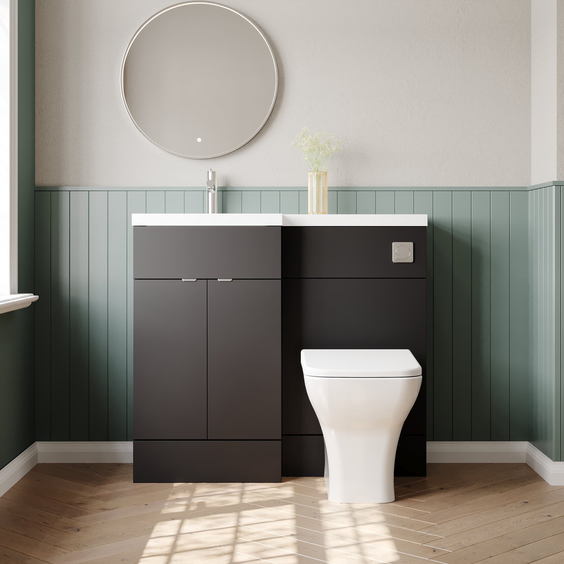 Hudson Reed Fusion 1000mm Gloss Grey Floor Standing 2 Door Left Hand Vanity Basin & Toilet Combination