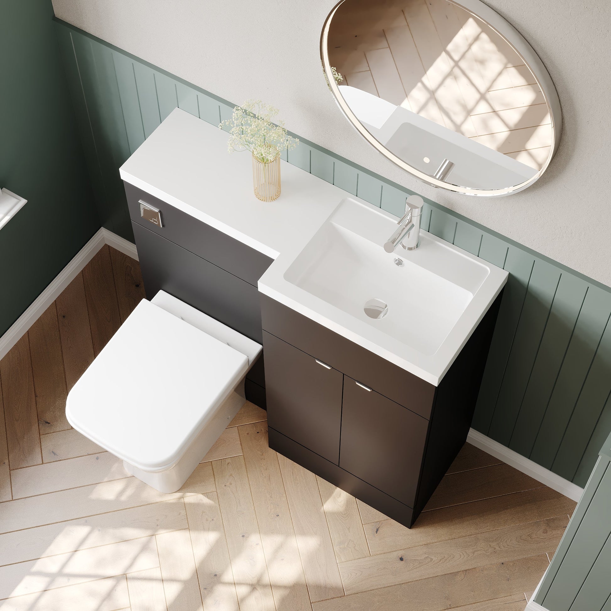 Hudson Reed Fusion 1000mm Gloss Grey Floor Standing 2 Door Vanity Basin & Toilet Right Hand Combination