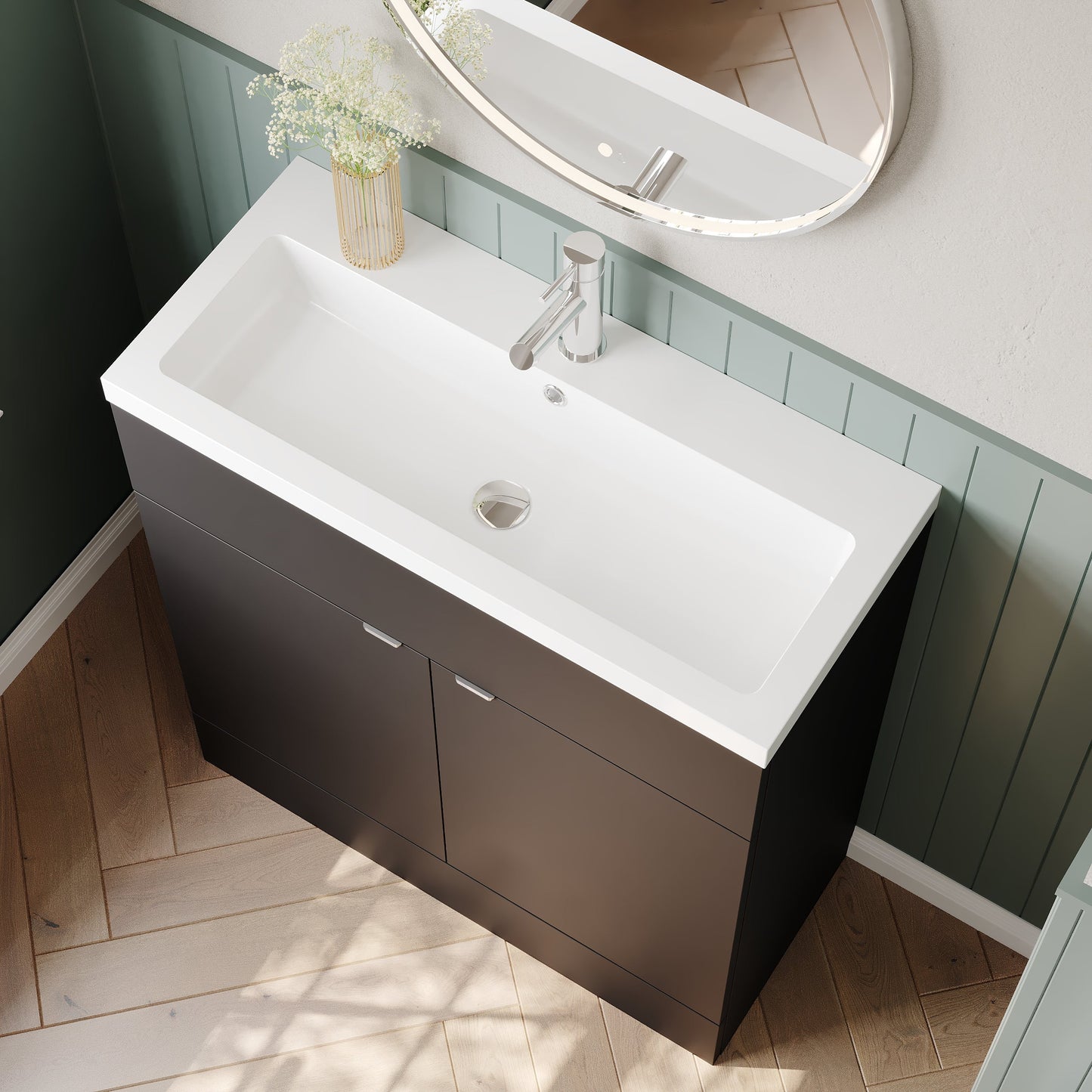 Hudson Reed Fusion 805mm Gloss Grey Floor Standing 2 Door Vanity Unit With Polymarble Basin