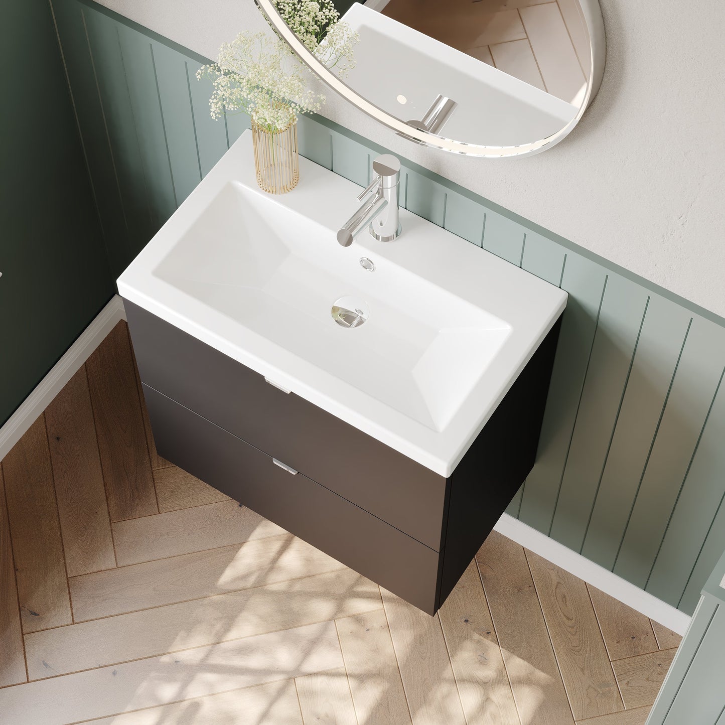 Hudson Reed Fusion 600mm Wall Hung 2 Drawer Vanity Unit & Ceramic Basin With Soft Close Drawers