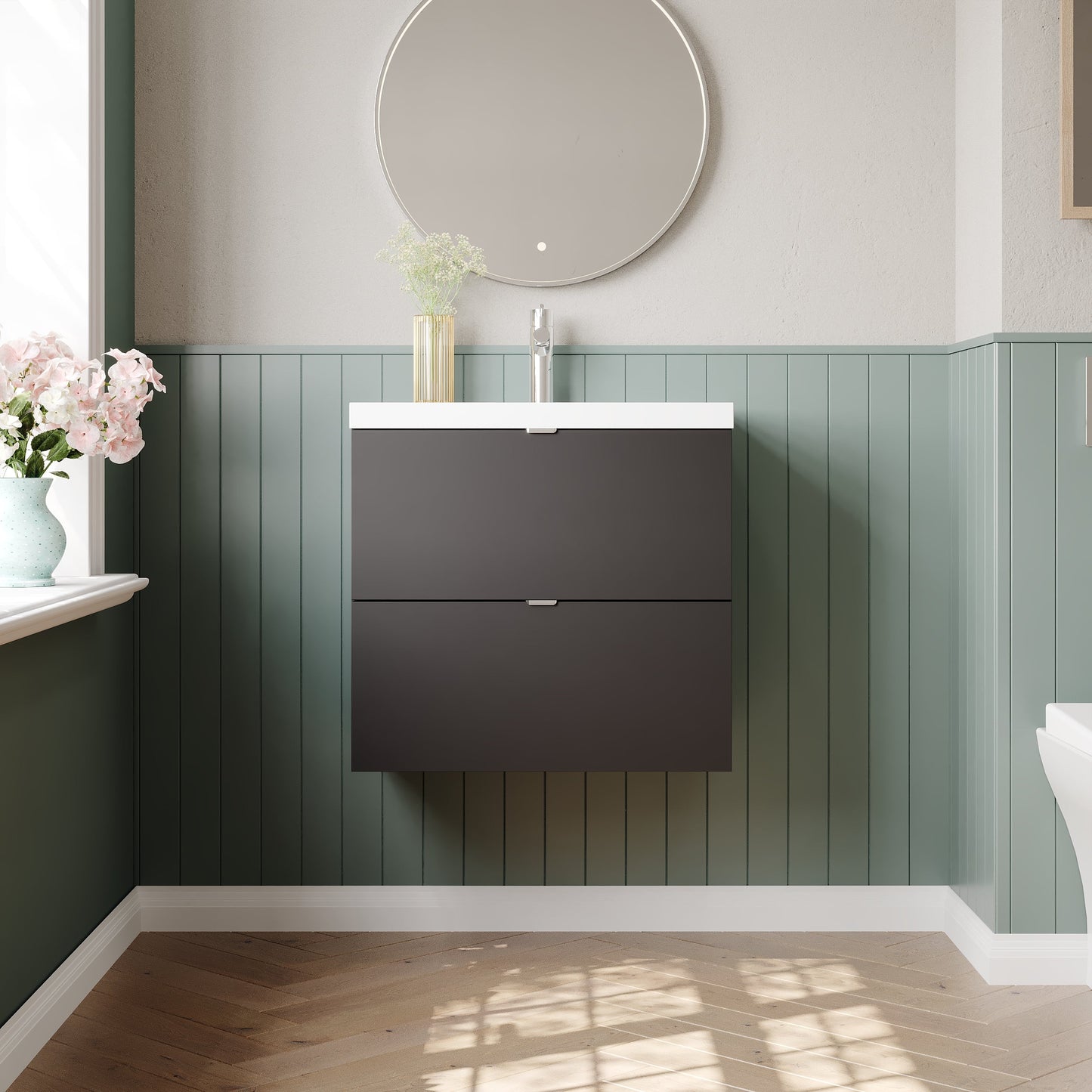 Hudson Reed Fusion 600mm Wall Hung 2 Drawer Vanity Unit With Basin With Soft Close Drawers