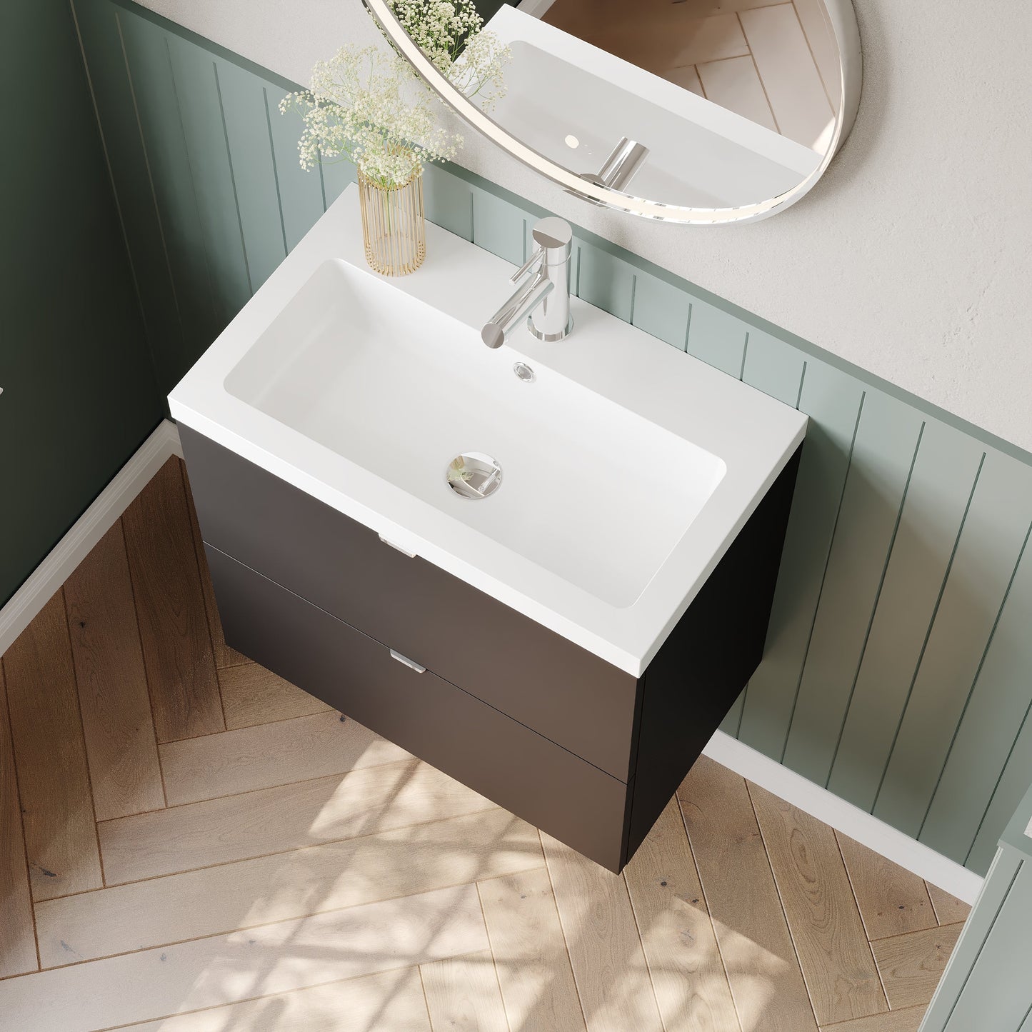Hudson Reed Fusion 600mm Wall Hung 2 Drawer Vanity Unit With Basin With Soft Close Drawers