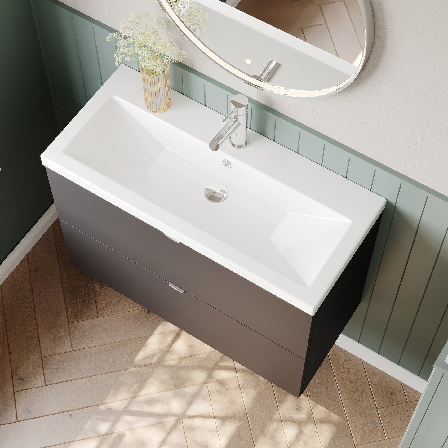 Hudson Reed Fusion 805mm Wall Hung 2 Drawer Vanity Unit & Ceramic Basin With Soft Close Drawers