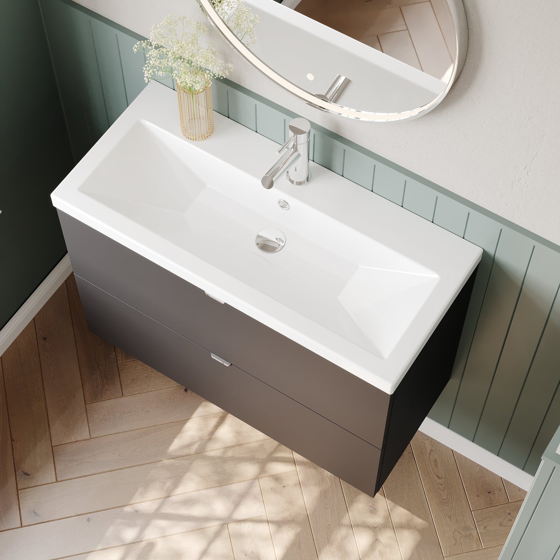 Hudson Reed Fusion 805mm Wall Hung 2 Drawer Vanity Unit & Ceramic Basin With Soft Close Drawers