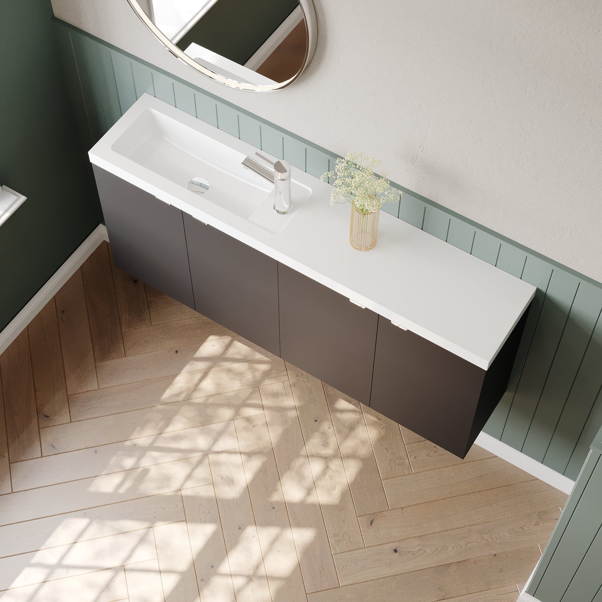 Hudson Reed Fusion 1200mm Gloss Grey Compact Wall Hung Vanity Unit & Basin With Soft Close Doors