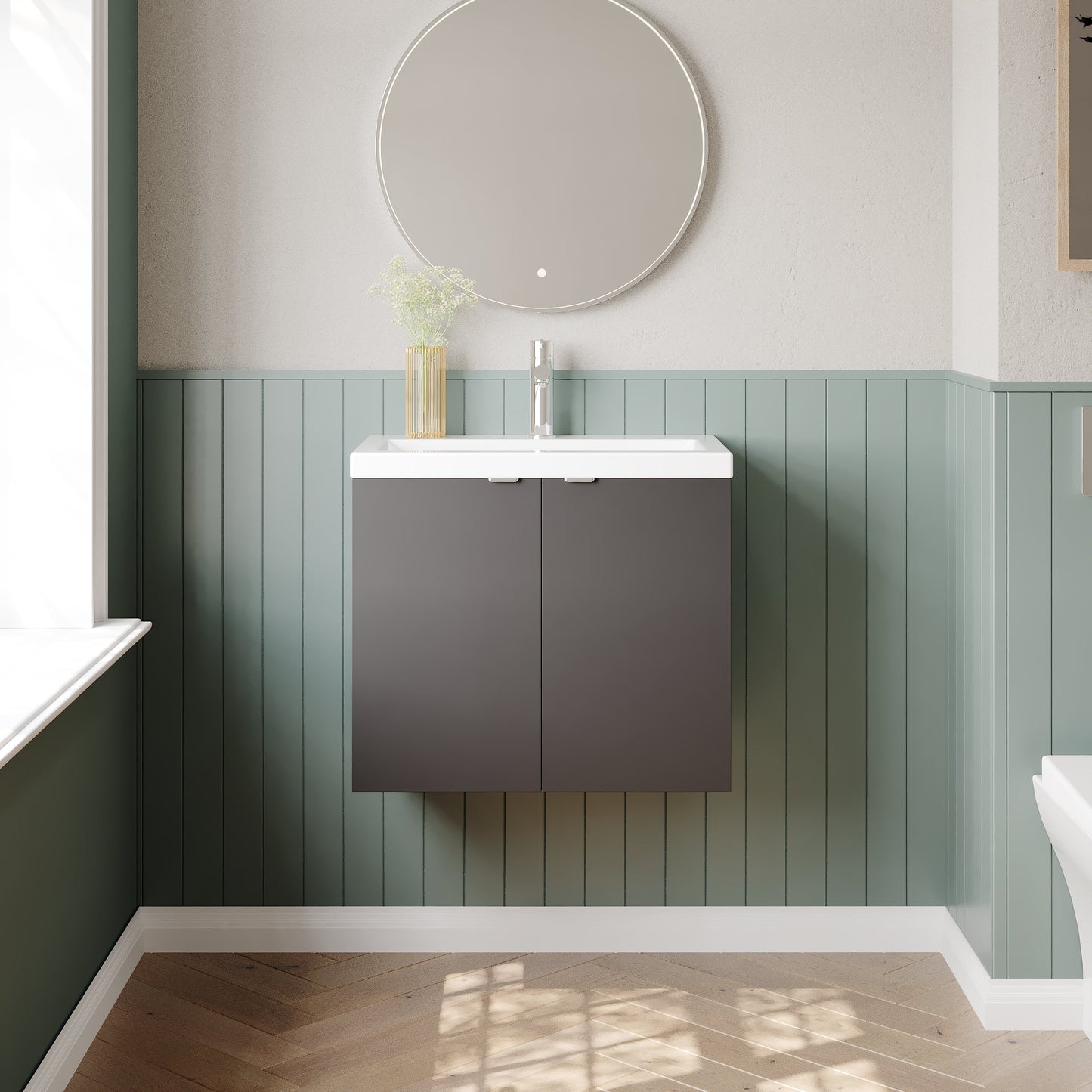Hudson Reed Fusion 600mm Wall Hung 2 Door Vanity Unit & Ceramic Basin With Soft Close Doors