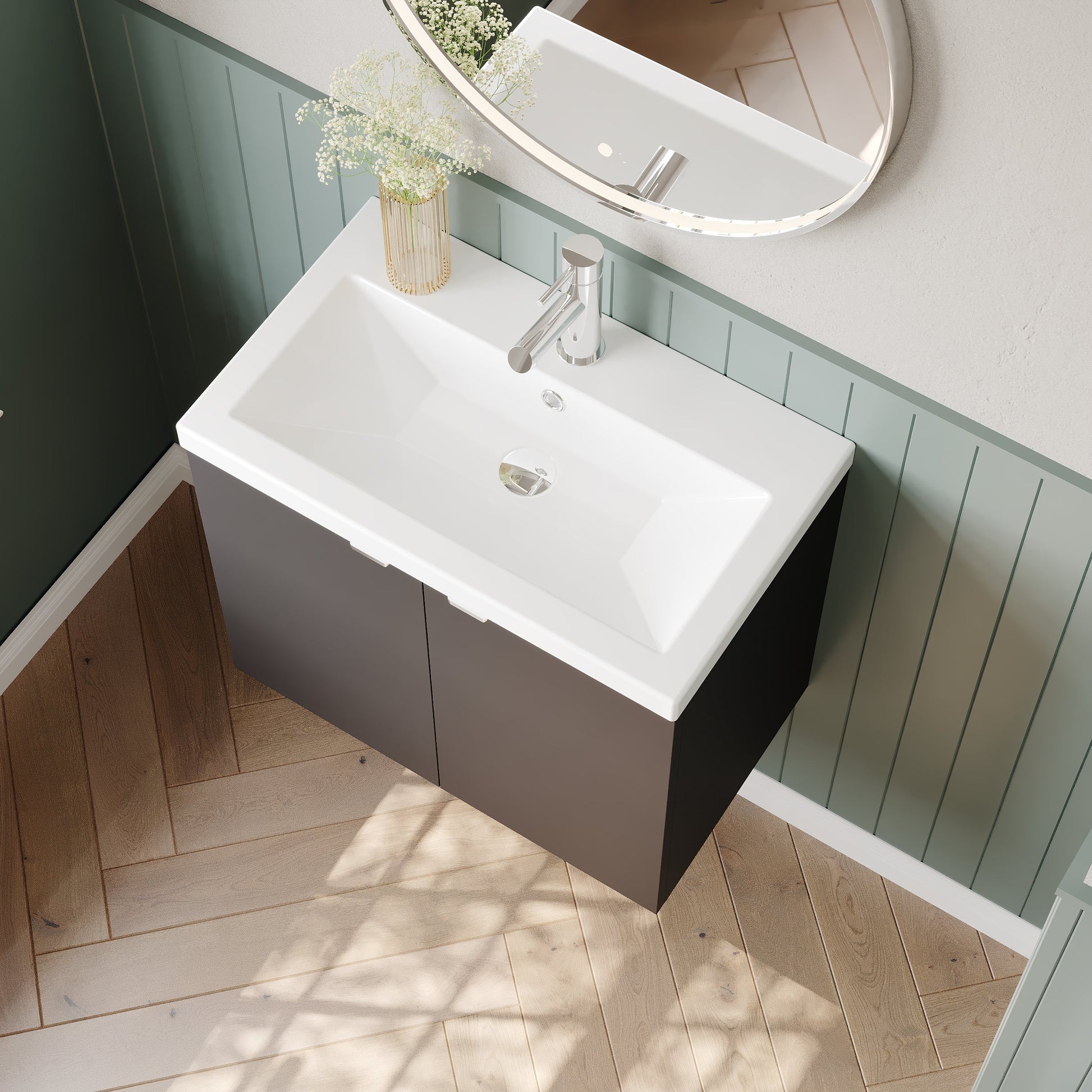 Hudson Reed Fusion 600mm Wall Hung 2 Door Vanity Unit & Ceramic Basin With Soft Close Doors