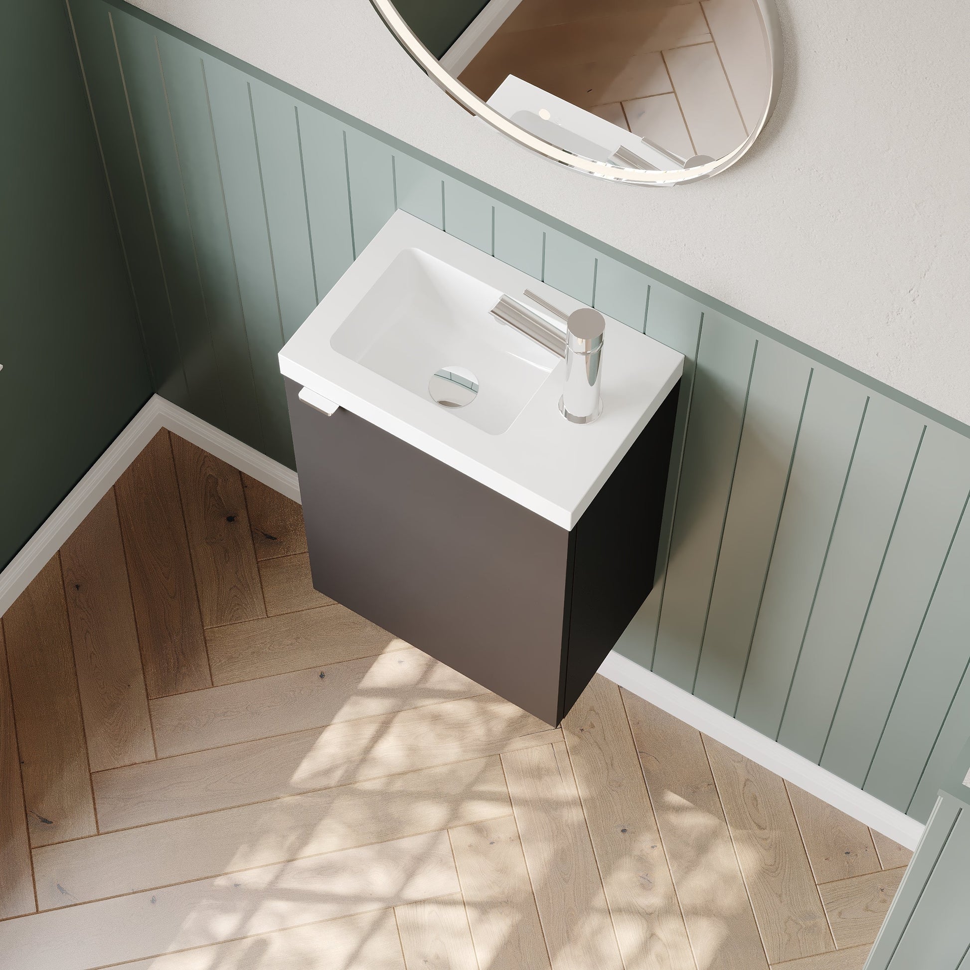 Hudson Reed Fusion 400mm Gloss Grey Wall Hung 1 Door Vanity Unit & Polymarble Basin