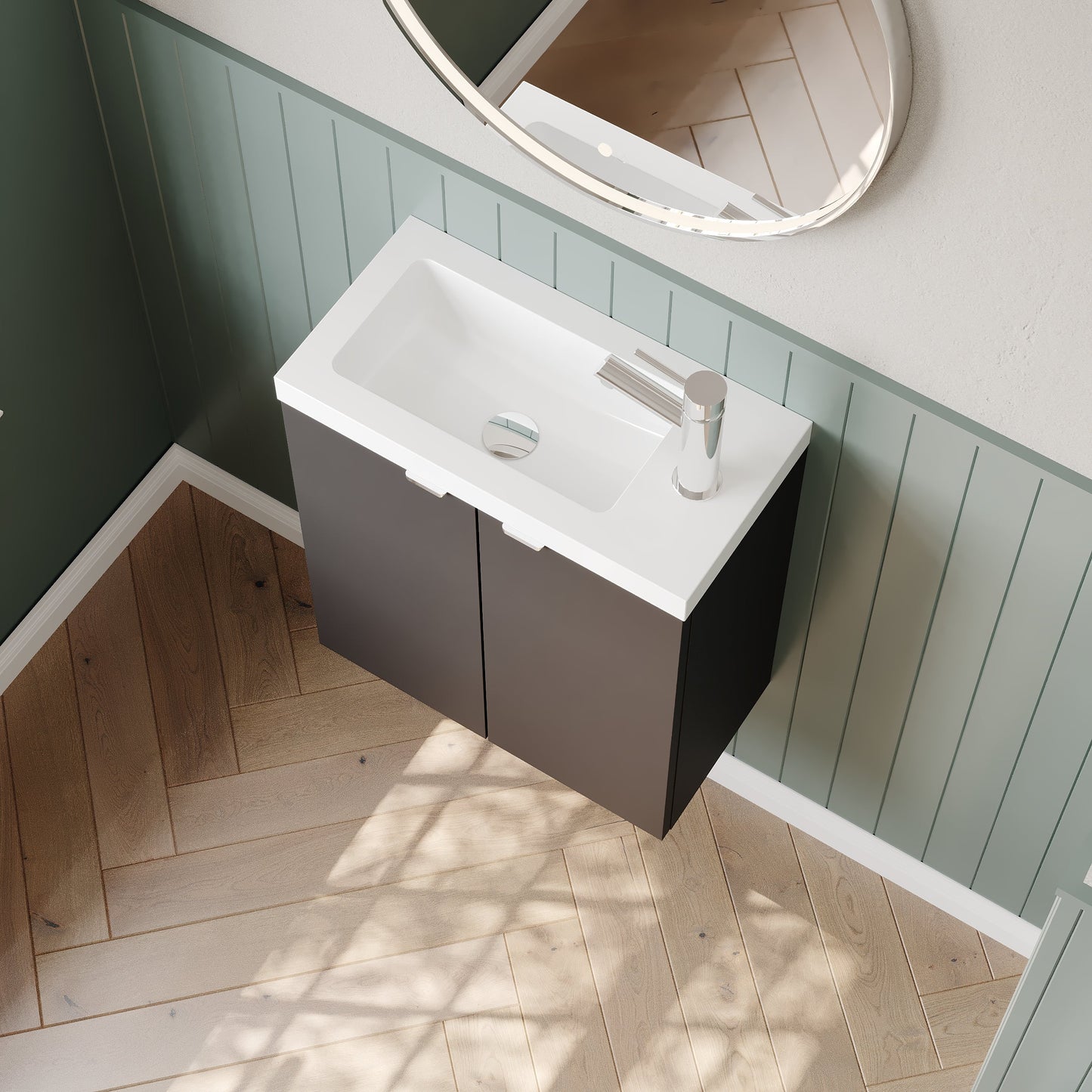 Hudson Reed Fusion Compact 500mm Gloss Grey Wall Hung 2 Door Vanity Unit & Basin