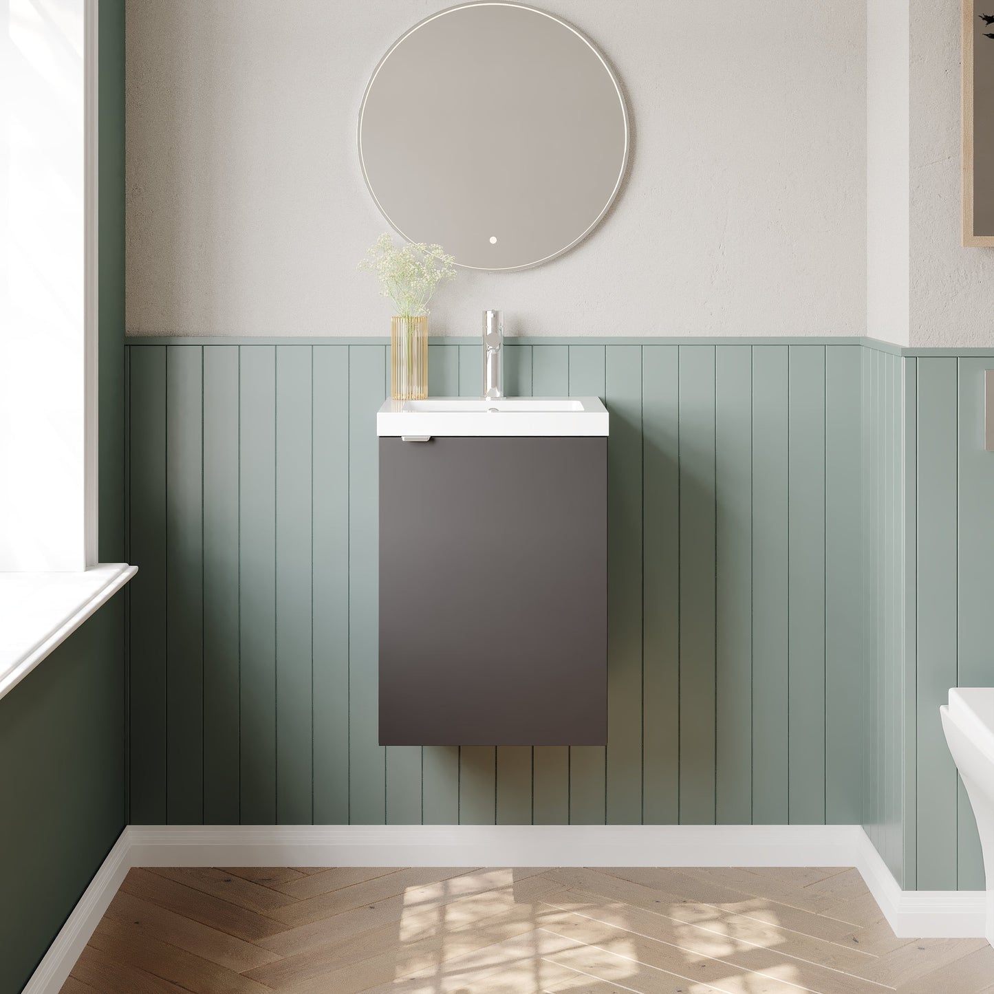 Hudson Reed Fusion 405mm Gloss Grey Wall Hung 1 Door Vanity Unit Including Basin