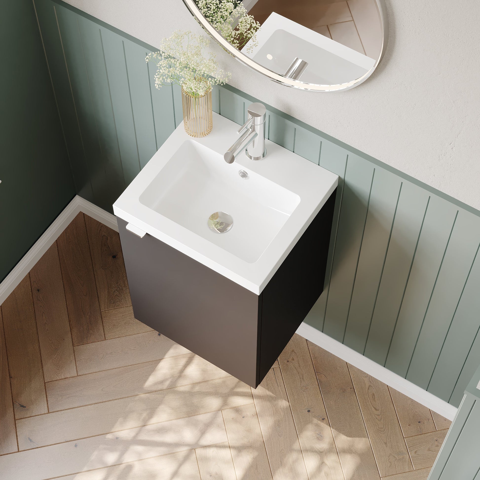 Hudson Reed Fusion 405mm Gloss Grey Wall Hung 1 Door Vanity Unit Including Basin