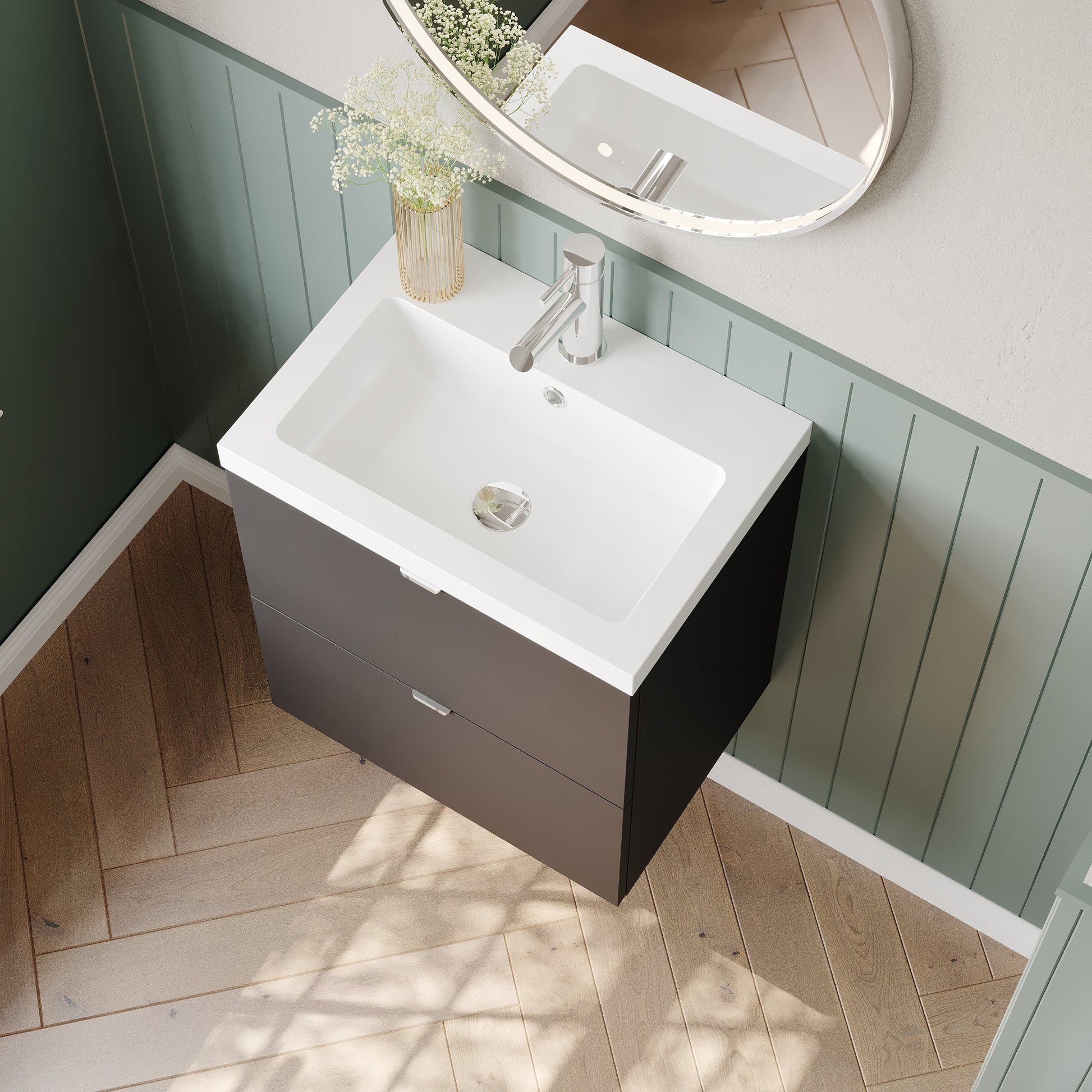 Hudson Reed Fusion 500mm Wall Hung 2 Drawer Vanity Unit & Basin With Soft Close Drawers