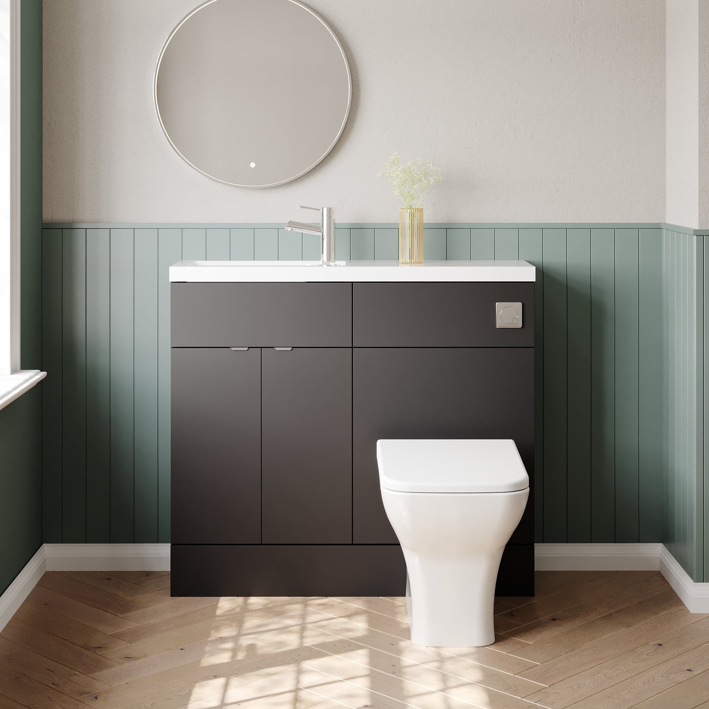 Hudson Reed Fusion 1005mm Gloss Grey 2 Door Vanity Unit & Toilet Combination With Soft Close Doors