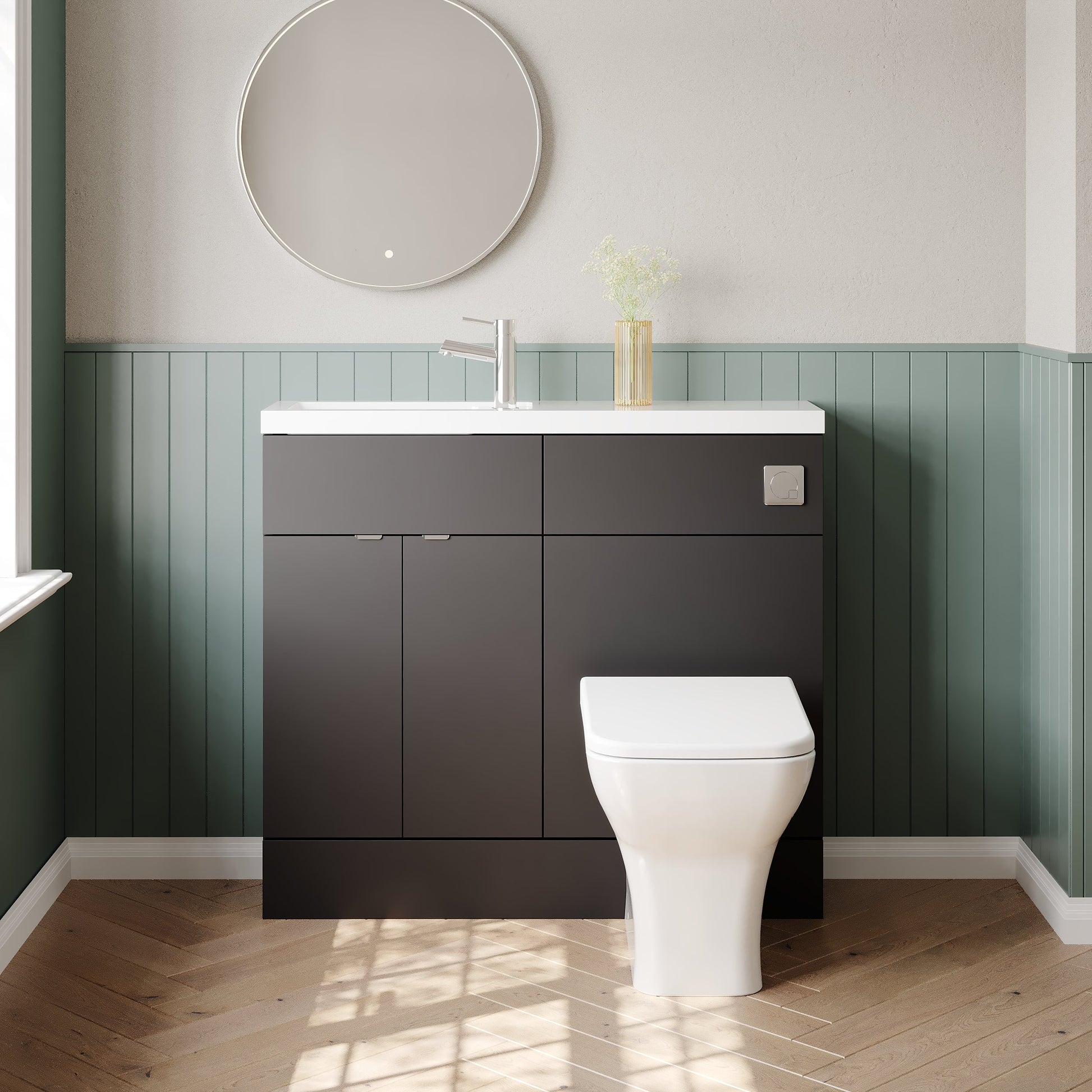 Hudson Reed Fusion 1005mm Gloss Grey 2 Door Vanity Unit & Toilet Combination With Soft Close Doors