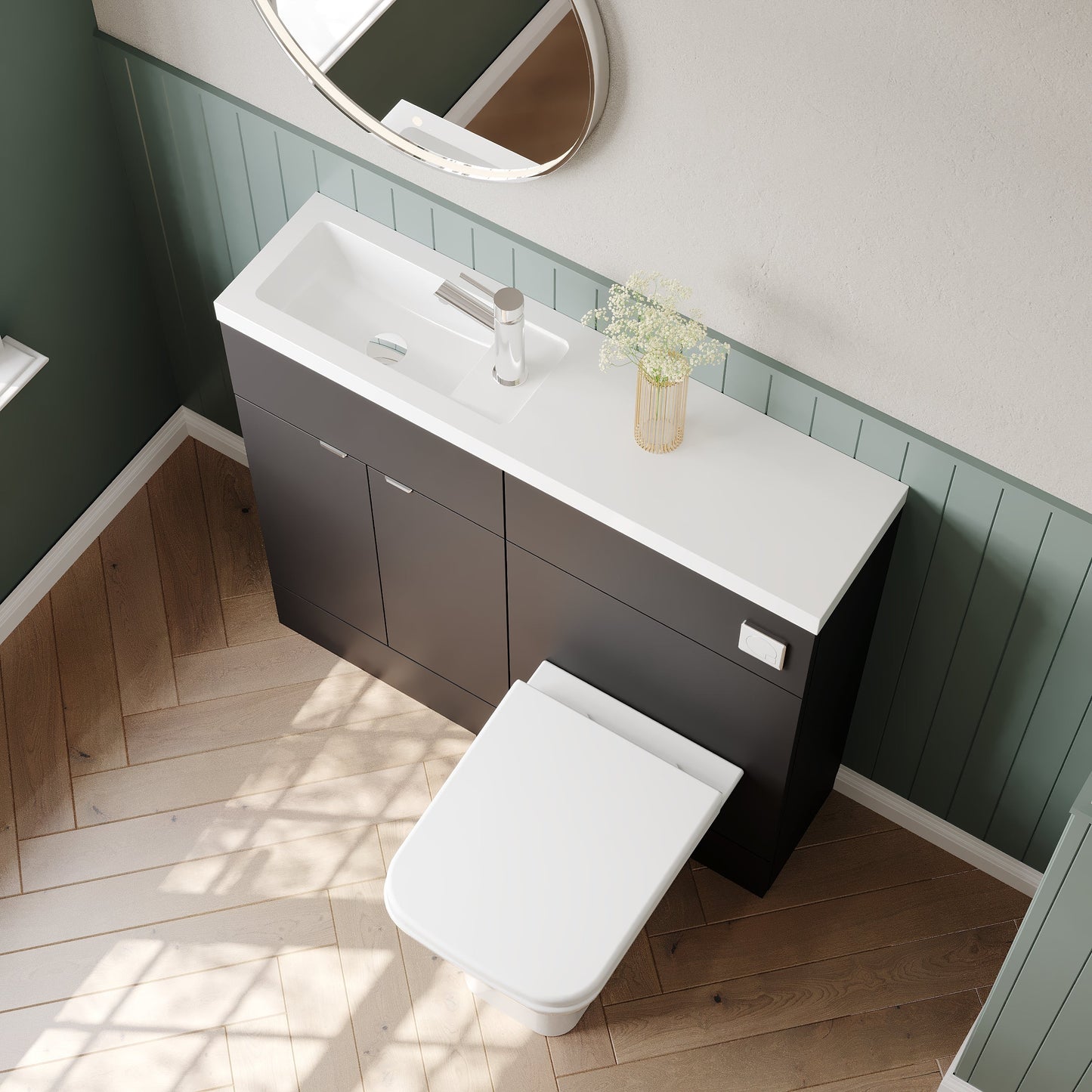 Hudson Reed Fusion 1005mm Gloss Grey 2 Door Vanity Unit & Toilet Combination With Soft Close Doors